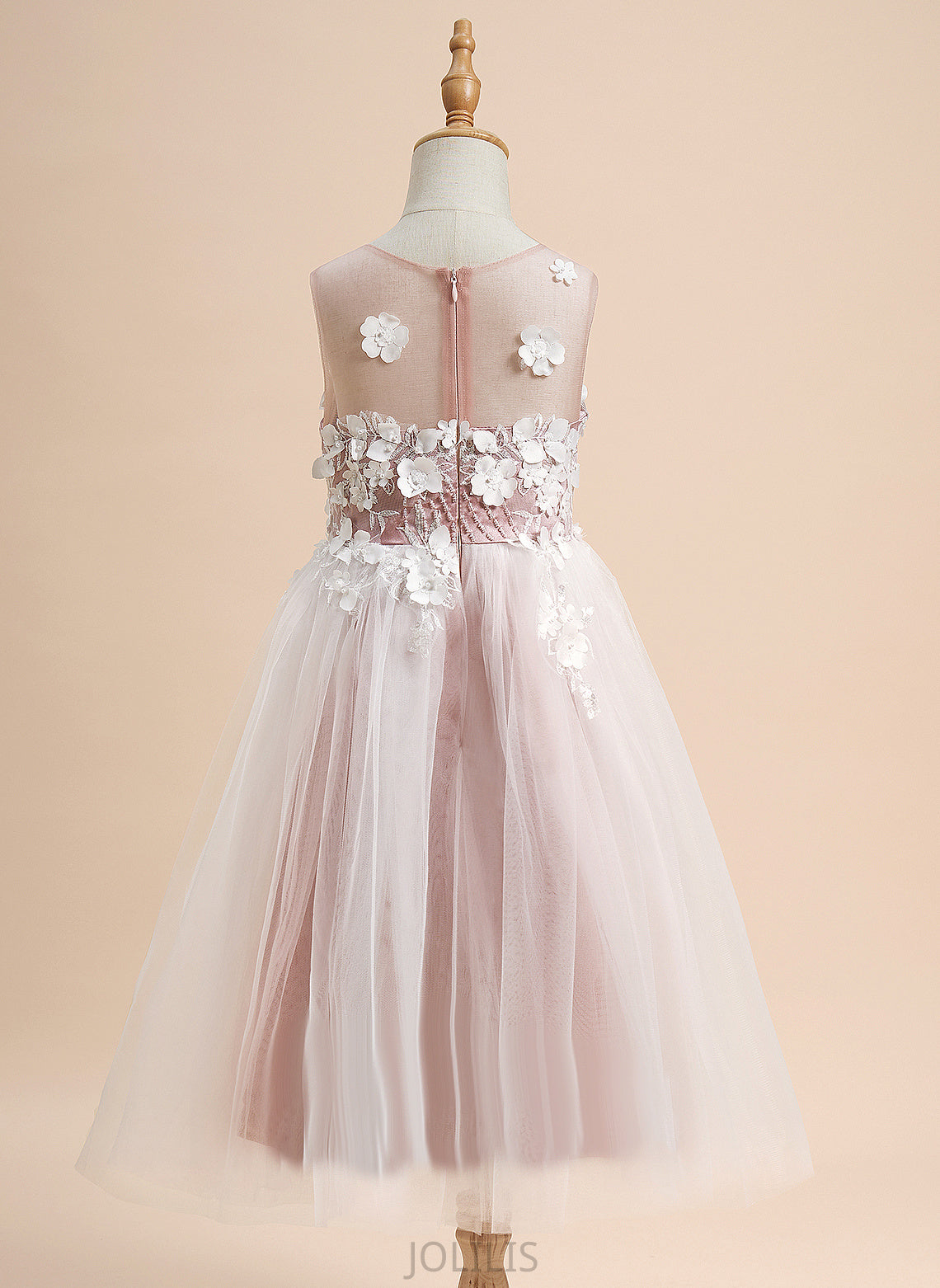 Scoop Sleeveless Flower Neck Kiley With Flower Girl Dresses A-Line - Girl Tea-length Tulle Lace/Beading/Flower(s) Dress