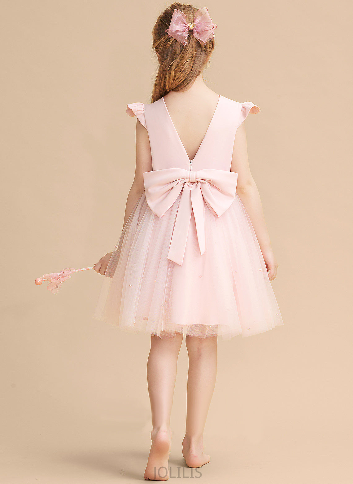 Dress With A-Line Azaria Ruffles/Beading/Bow(s) - Sleeveless Flower Girl Dresses Flower Girl Knee-length Neck Tulle Scoop