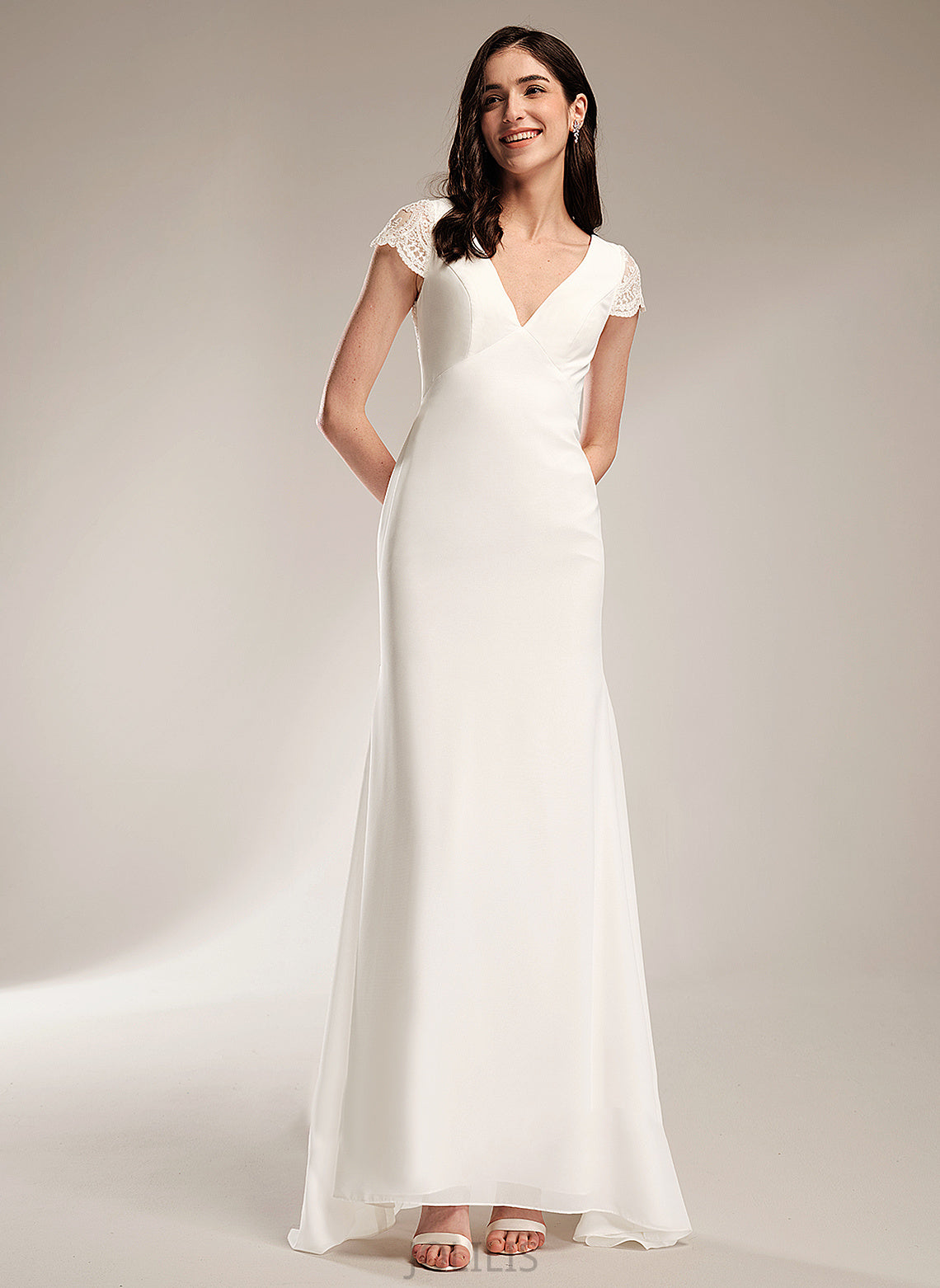 Brisa Chiffon Sweep Wedding Dresses Lace Train Sheath/Column With Dress Wedding V-neck