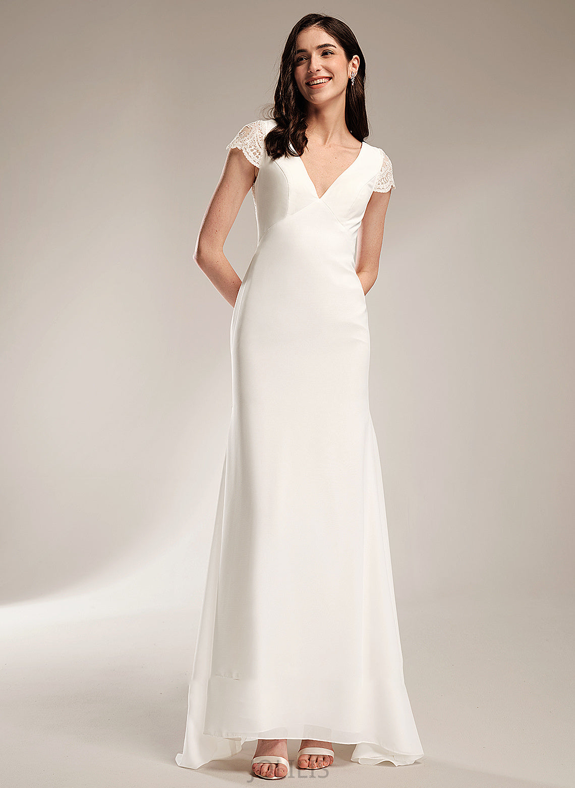 Sheath/Column Wedding Lace Sweep V-neck Dress Wedding Dresses Train With Areli