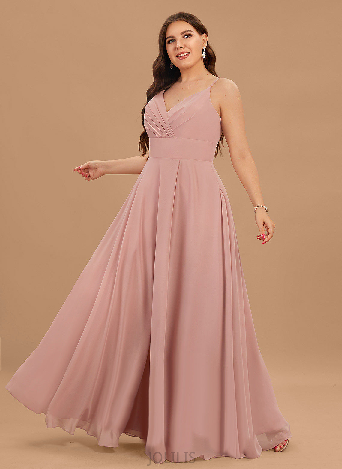 Yoselin Chiffon Prom Dresses With Floor-Length Ruffle A-Line V-neck