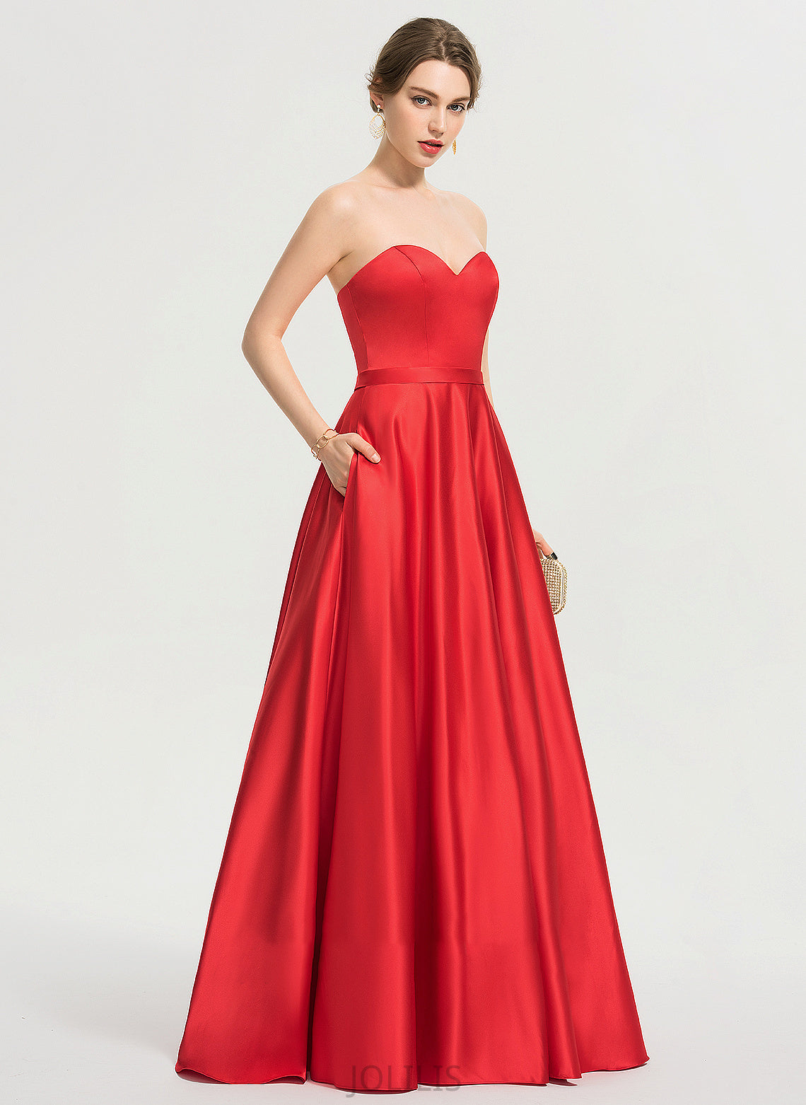 Pockets Floor-Length Satin Sweetheart Beading With Ashly Ball-Gown/Princess Sequins Prom Dresses