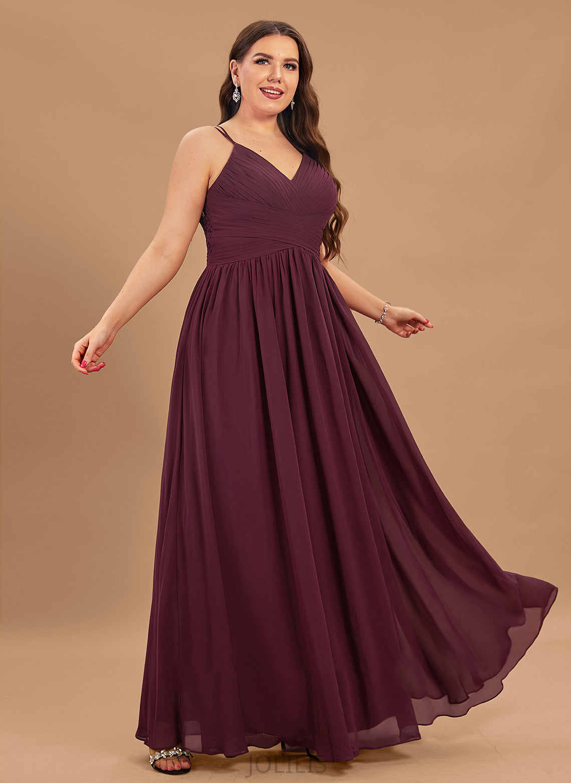 Aniyah V-neck A-Line With Prom Dresses Chiffon Lace Ruffle Floor-Length