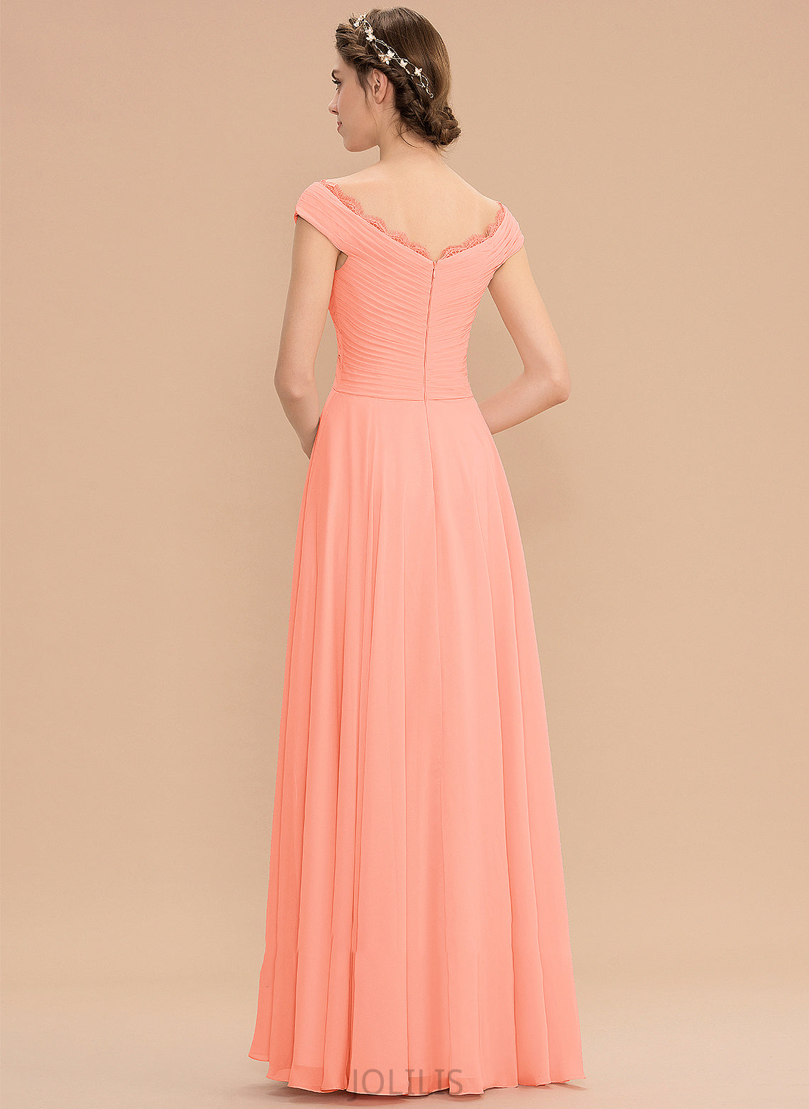 Lace Floor-Length Neckline Embellishment Length Fabric Off-the-Shoulder A-Line Ruffle Silhouette Mavis A-Line/Princess Bridesmaid Dresses