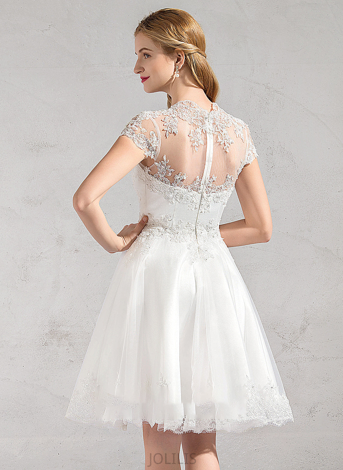 Beading Lace Wedding Aracely Appliques Wedding Dresses With Knee-Length Lace Sequins Tulle V-neck Dress A-Line