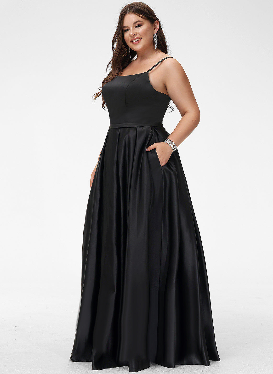 A-Line Floor-Length Square Luciana Satin Prom Dresses