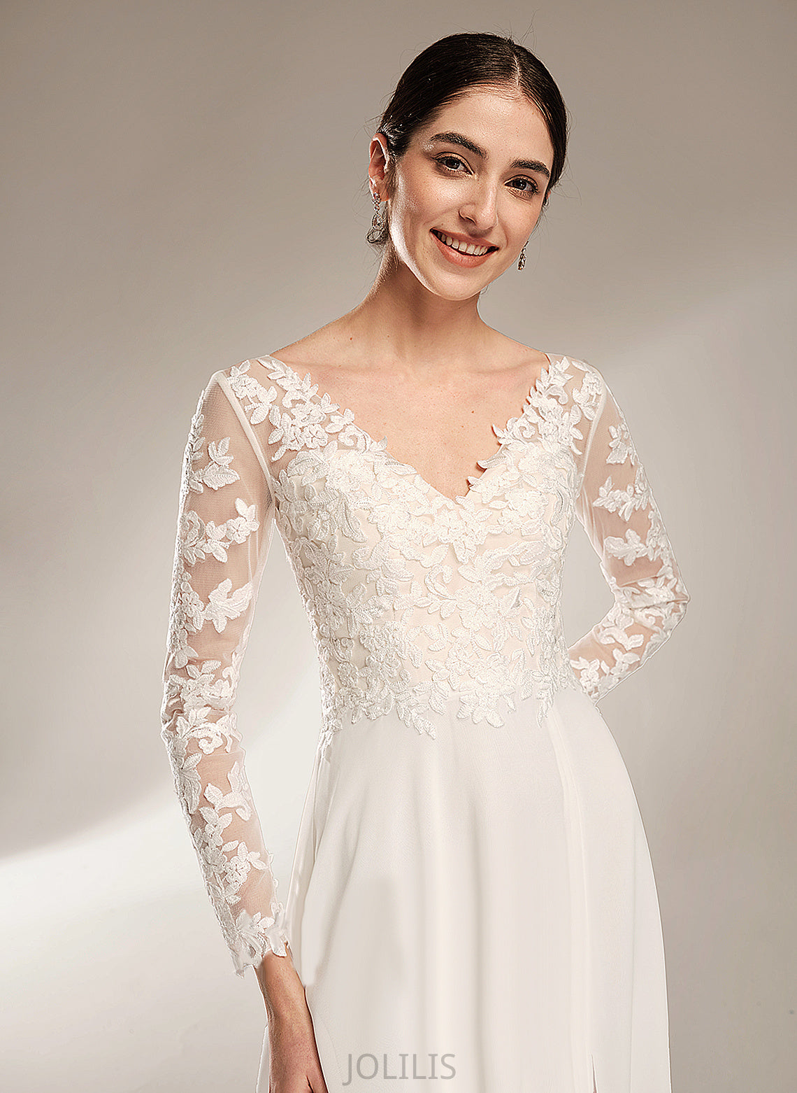 Wedding Dresses Split A-Line Lace V-neck Front Wedding Addyson With Floor-Length Chiffon Dress