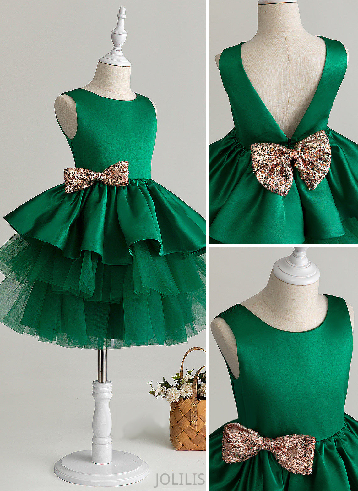 Ball-Gown/Princess - Andrea Girl Knee-length With Bow(s) Sleeveless Neck Dress Flower Scoop Flower Girl Dresses Tulle