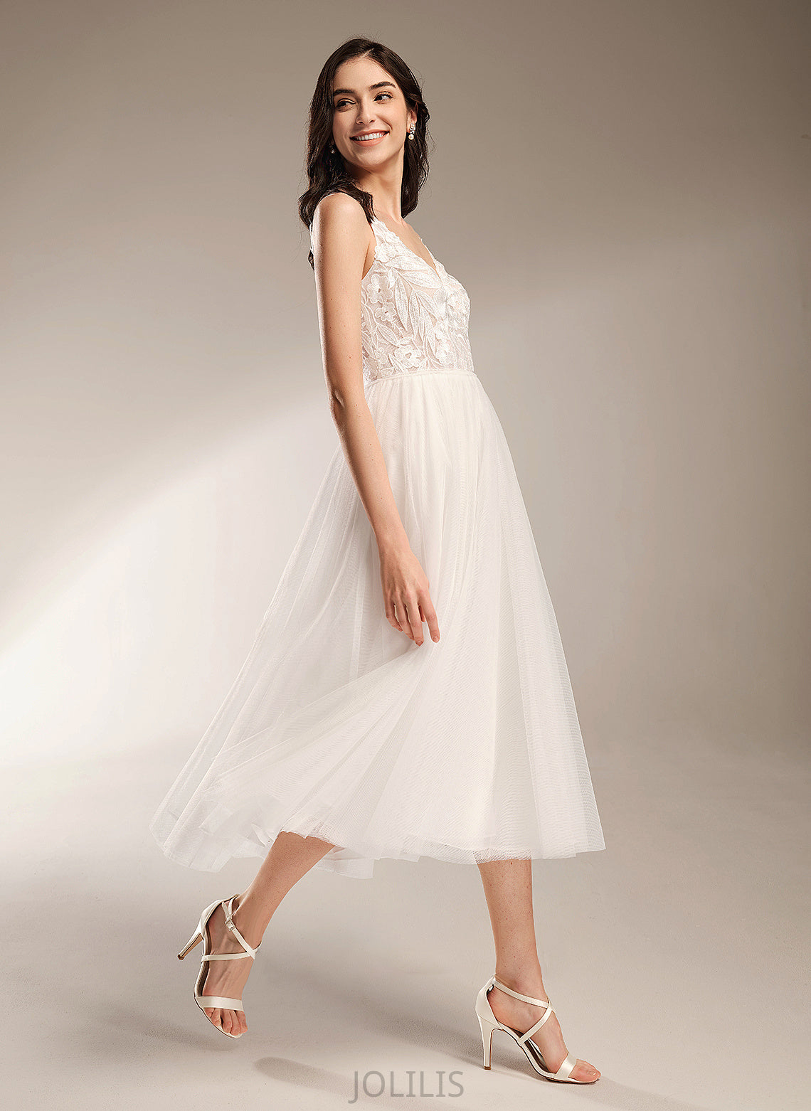 A-Line Madge Wedding Dresses Dress V-neck Tea-Length Wedding