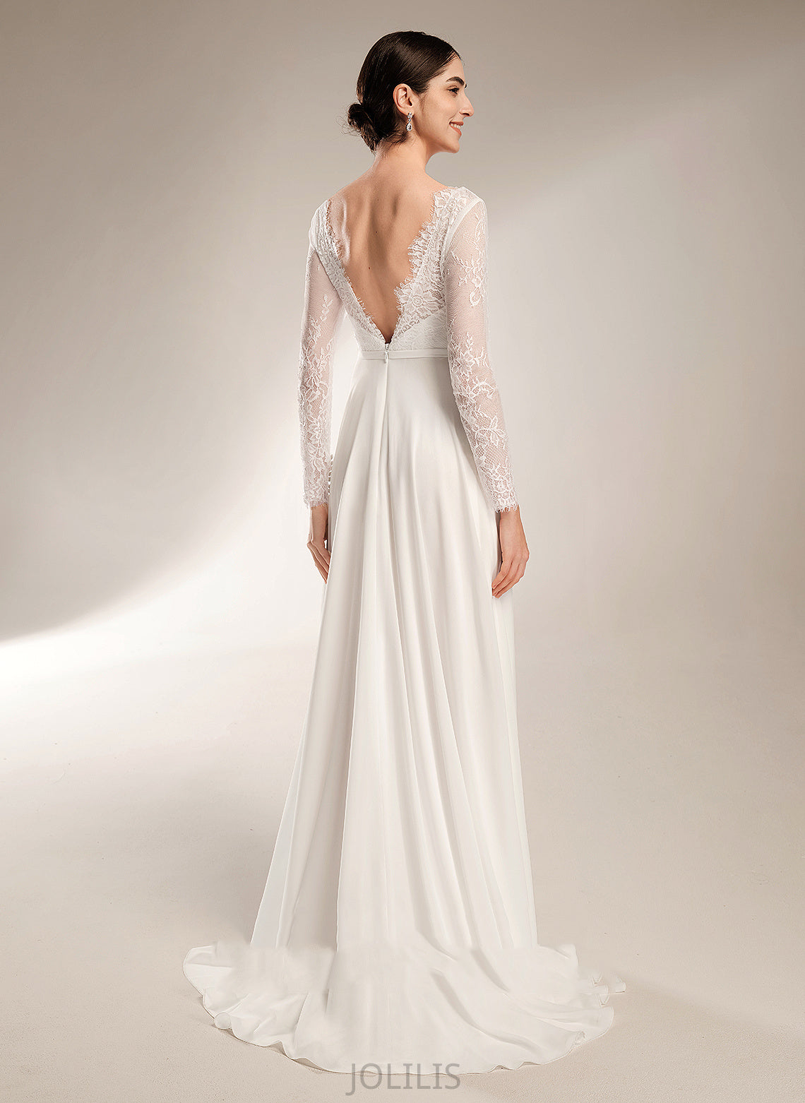 Dress Wedding Wedding Dresses Lace Train Chiffon Sweep A-Line V-neck Izabella