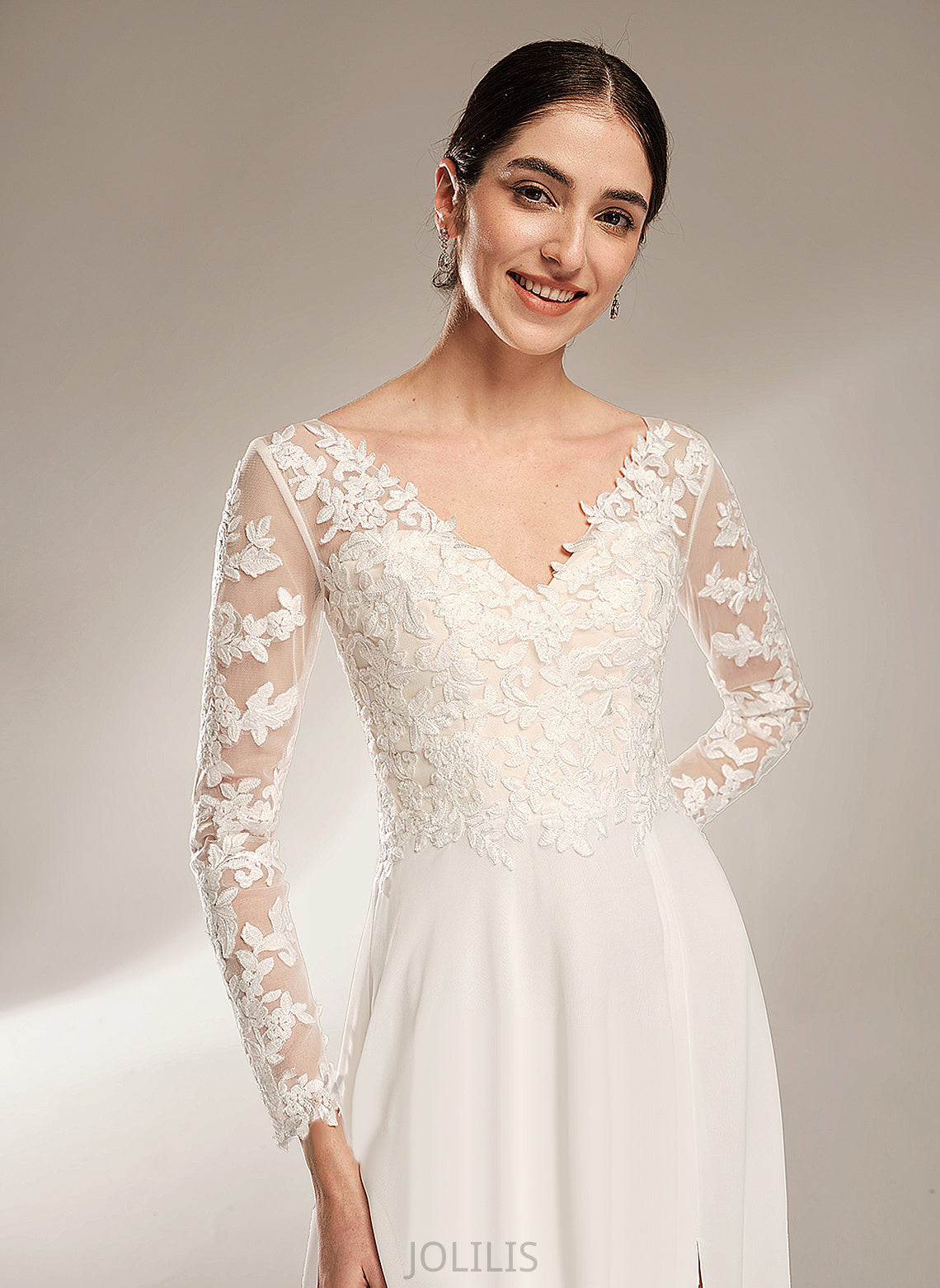 Dahlia Dress Floor-Length Chiffon A-Line Wedding Lace Wedding Dresses V-neck