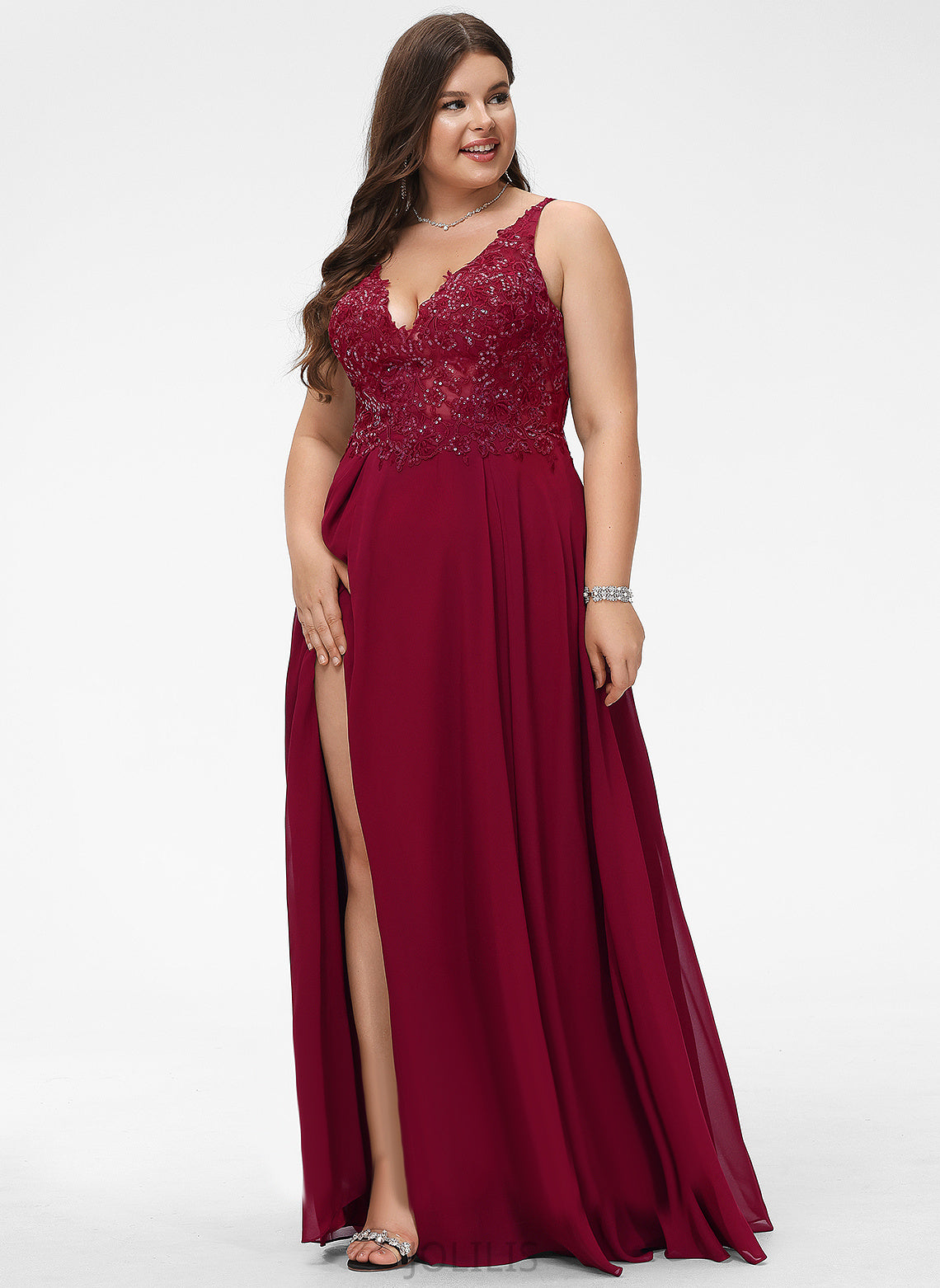 Prom Dresses Chiffon Floor-Length V-neck Sequins Kaitlyn With A-Line