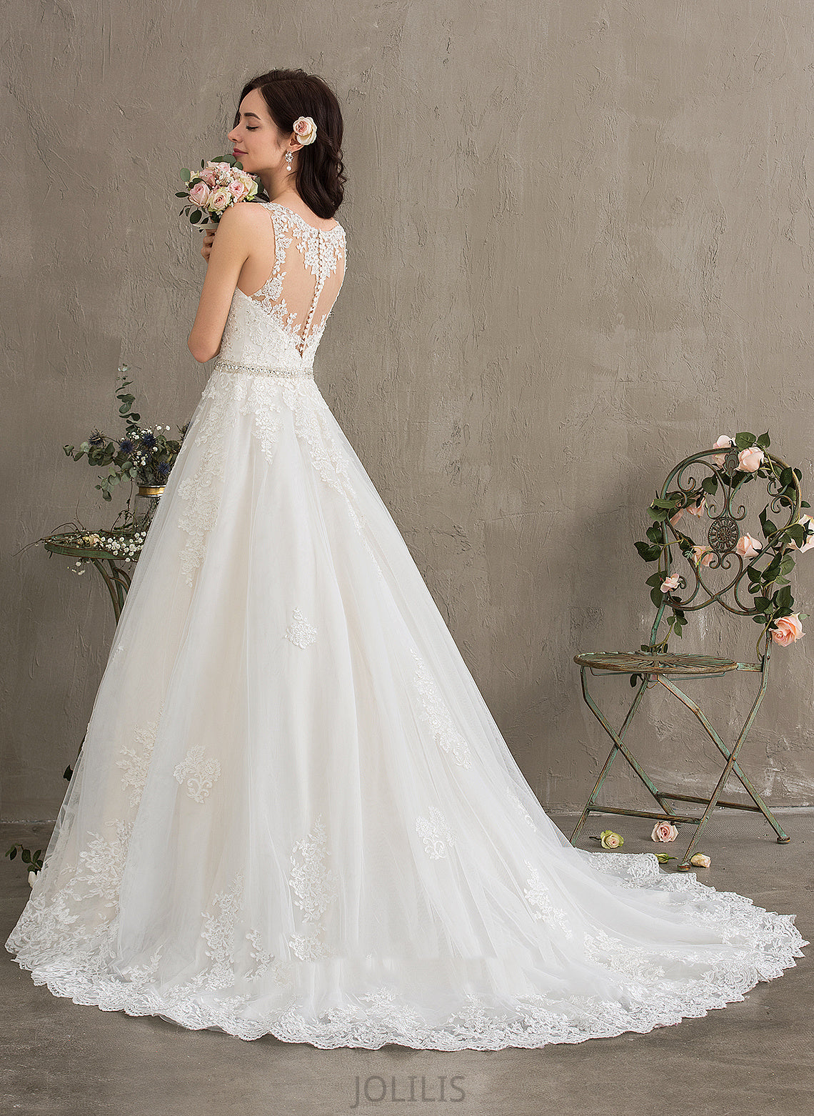 With Wedding Dresses Ball-Gown/Princess Dress Train Sequins Beading Wedding Emmy V-neck Lace Tulle Court