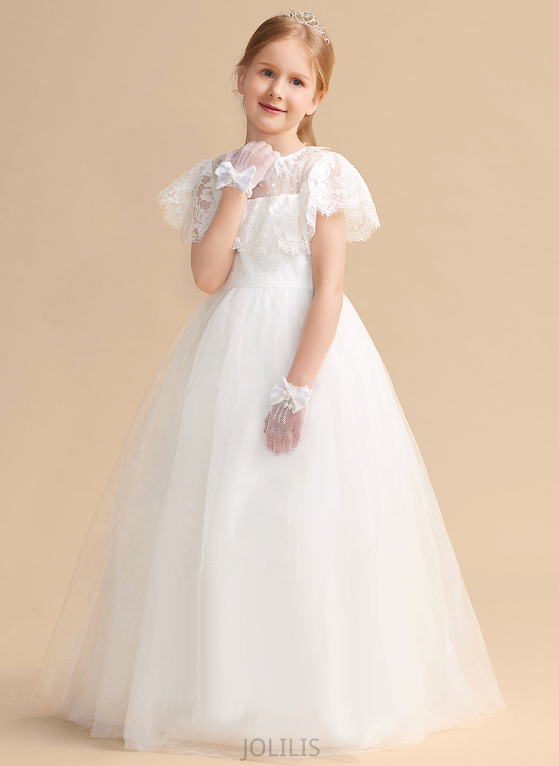 Sleeveless Flower Girl Dresses A-Line Neck Girl Floor-length Dress - Dakota Flower Scoop Tulle/Lace