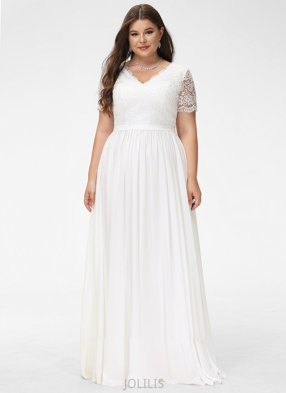 Lace Wedding Dress Saige A-Line V-neck Chiffon Floor-Length Wedding Dresses