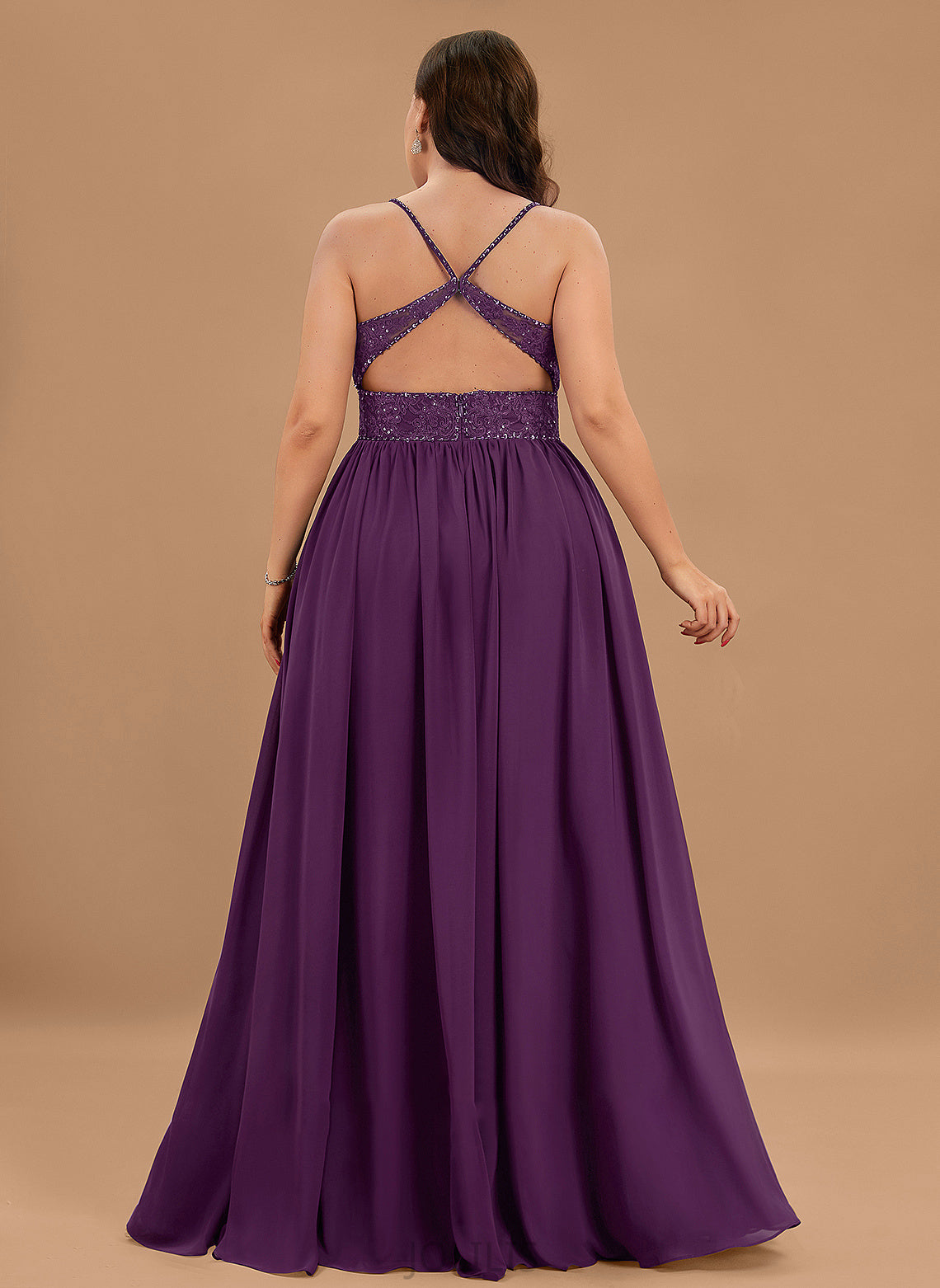 Chiffon Sequins Floor-Length V-neck Violet With Prom Dresses Lace A-Line Beading