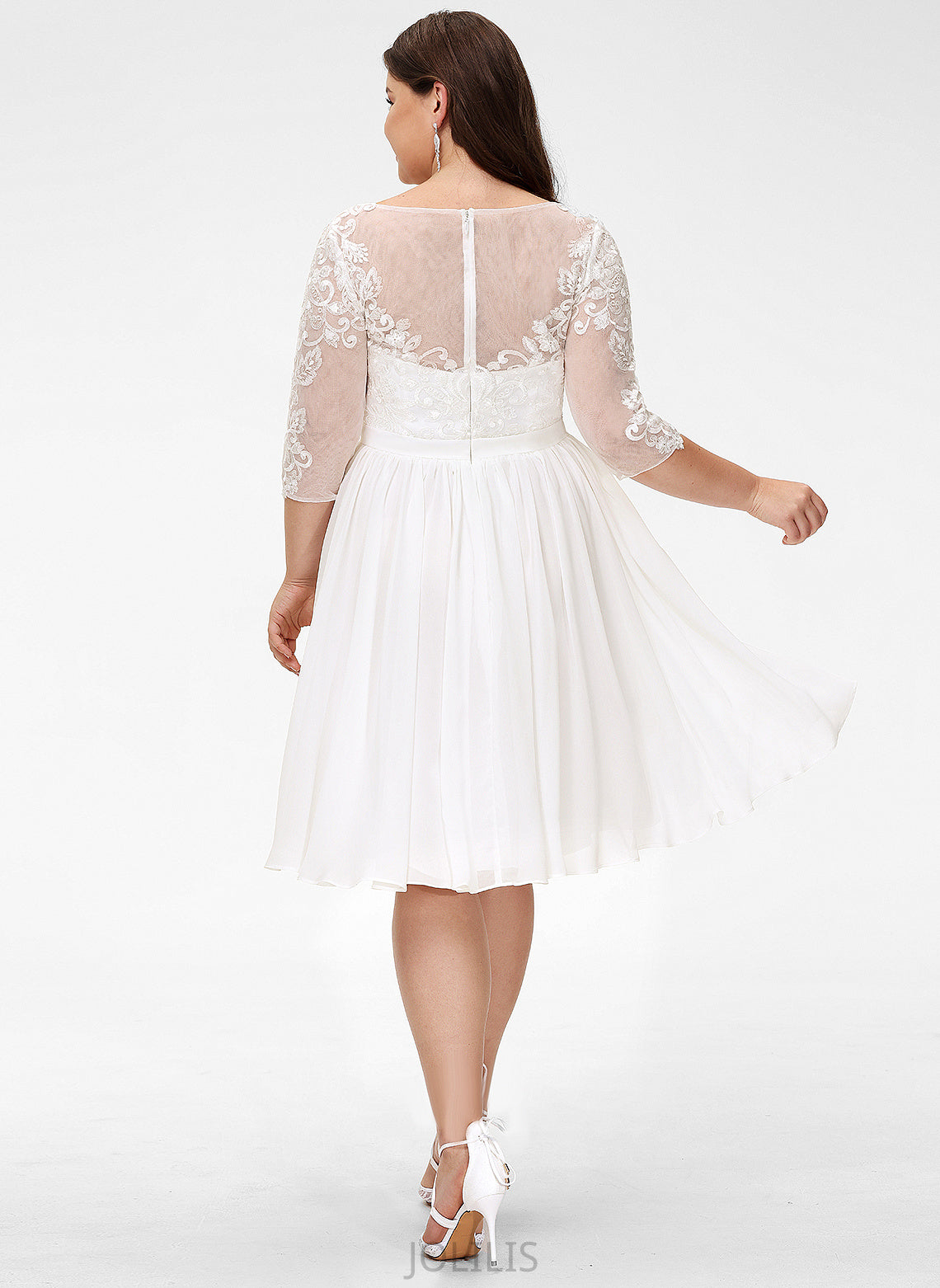 A-Line Scoop Chiffon Wedding Wedding Dresses Sequins With Dress Tiffany Lace Knee-Length