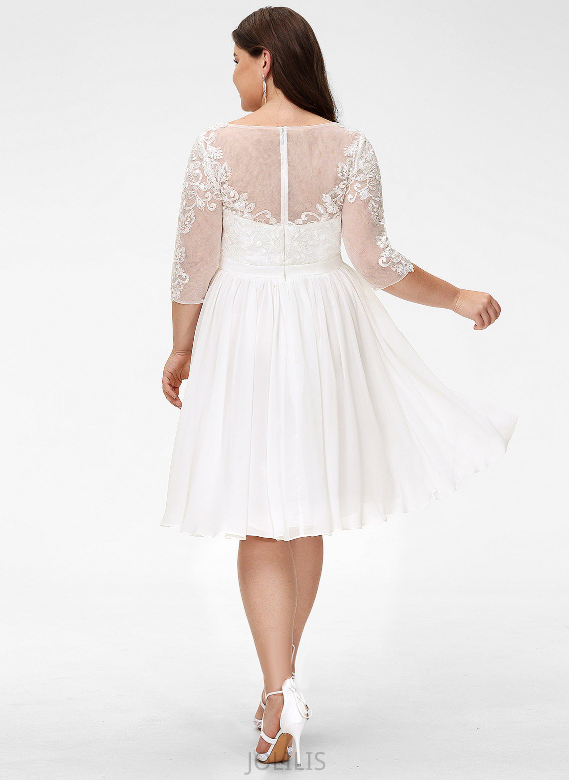 A-Line Lace Dress Scoop Neck Knee-Length Chiffon With Sequins Ali Wedding Dresses Wedding