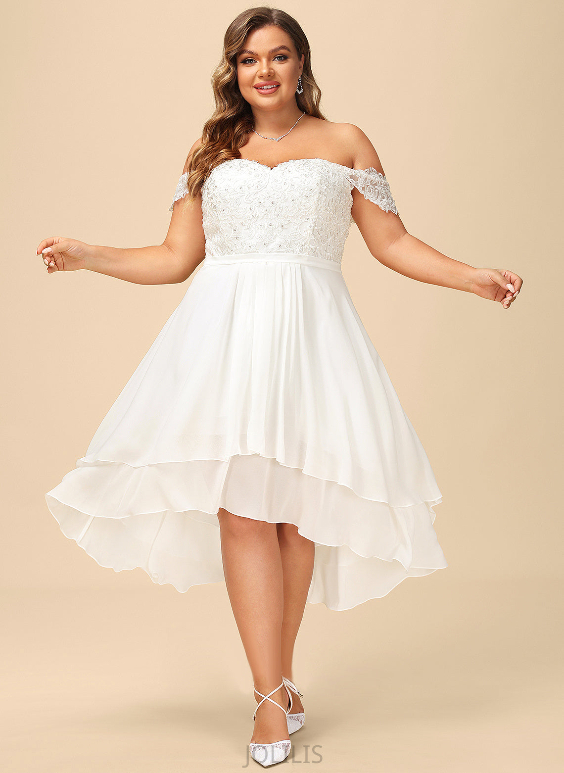 Wedding Dresses Dress Sequins Aliyah Asymmetrical Off-the-Shoulder With Lace Wedding Chiffon Beading A-Line