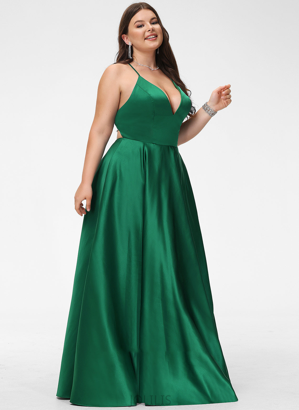 V-neck Satin Martha A-Line Prom Dresses Floor-Length