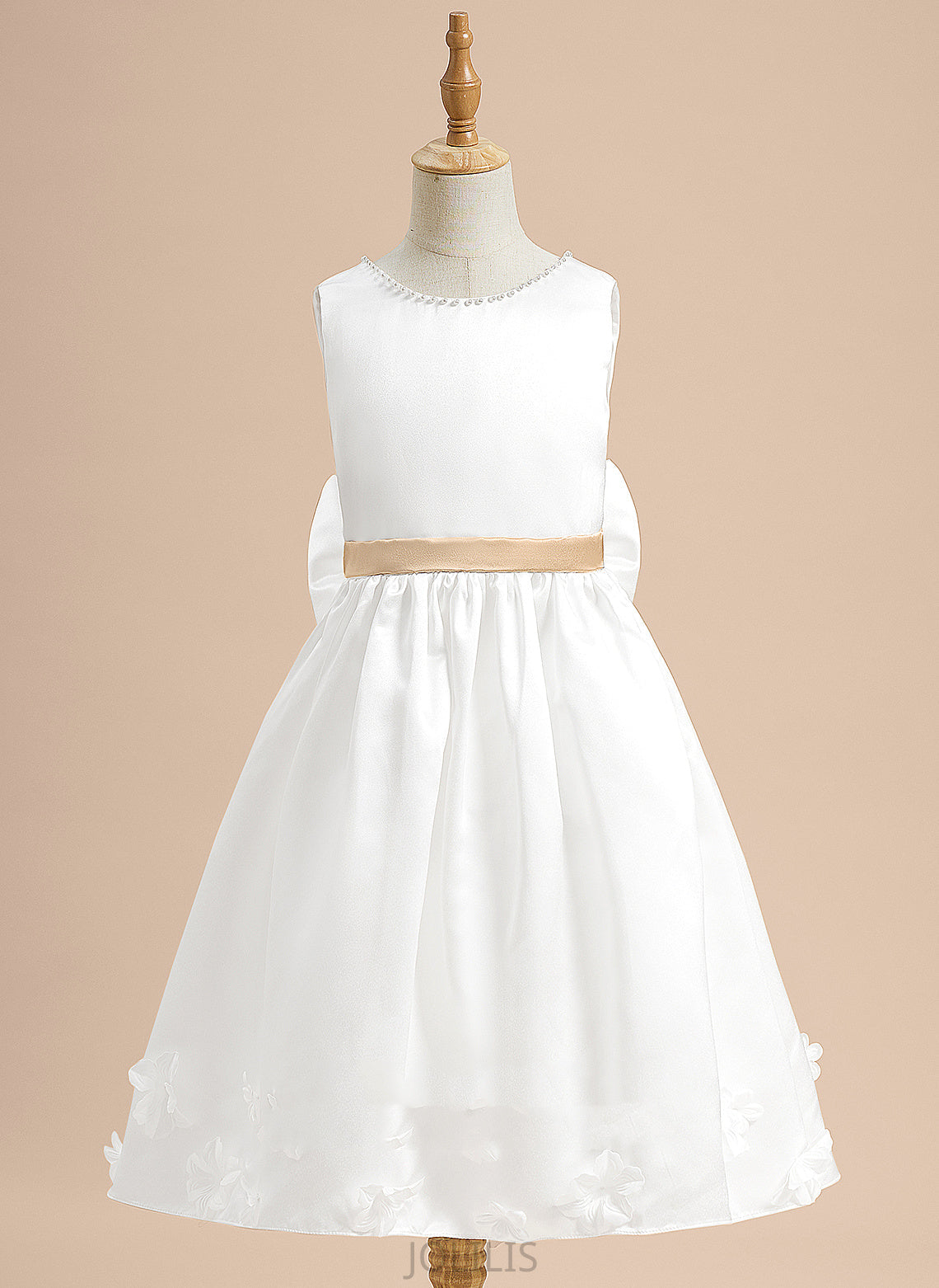 Flower Jaylynn A-Line Dress Flower Girl Dresses Sleeveless With Satin - Scoop Sash/Beading/Flower(s)/Bow(s) Tea-length Neck Girl