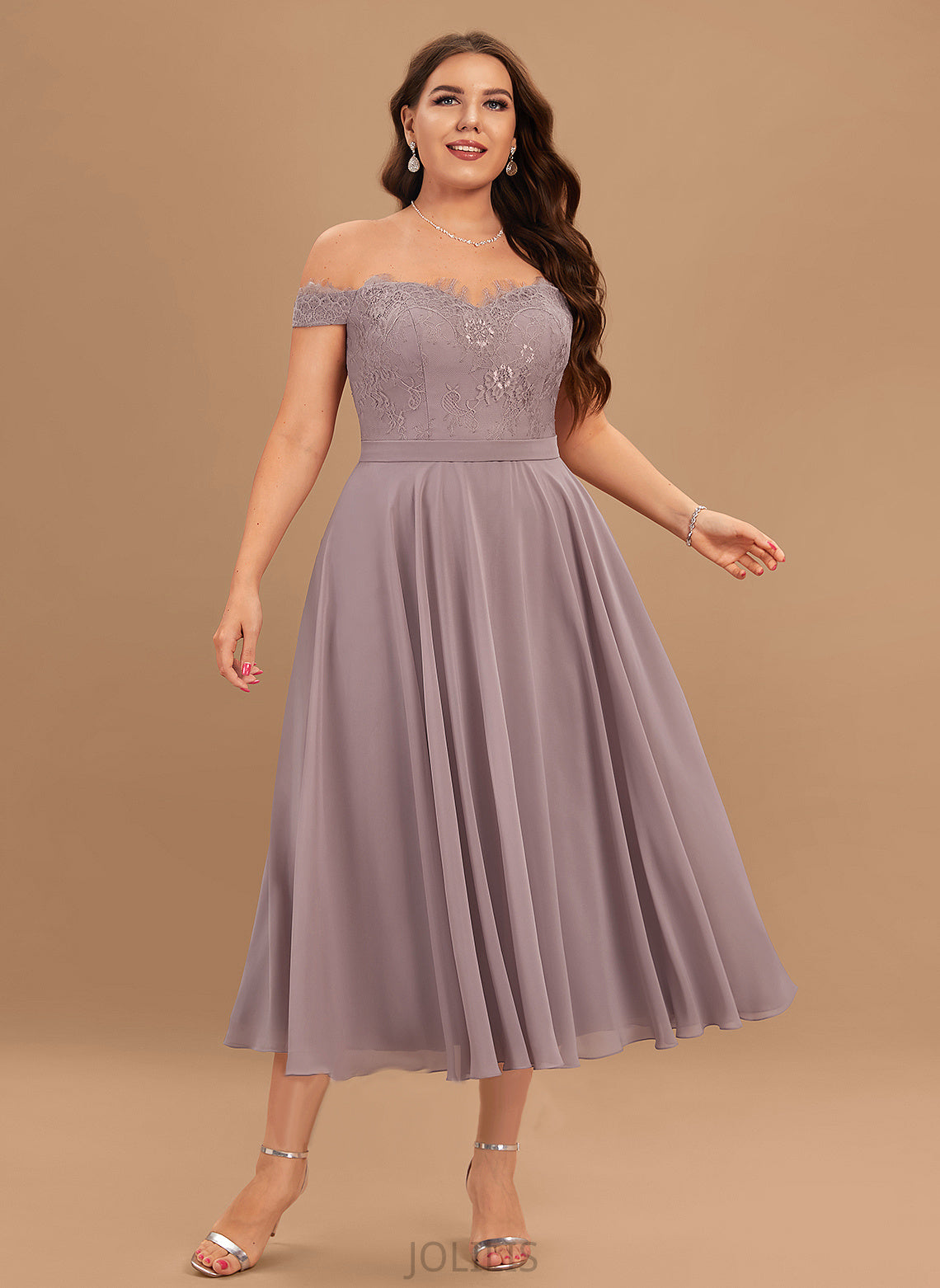 With A-Line Dress Beading Lace Homecoming Dresses Homecoming Off-the-Shoulder Tea-Length Lily Chiffon