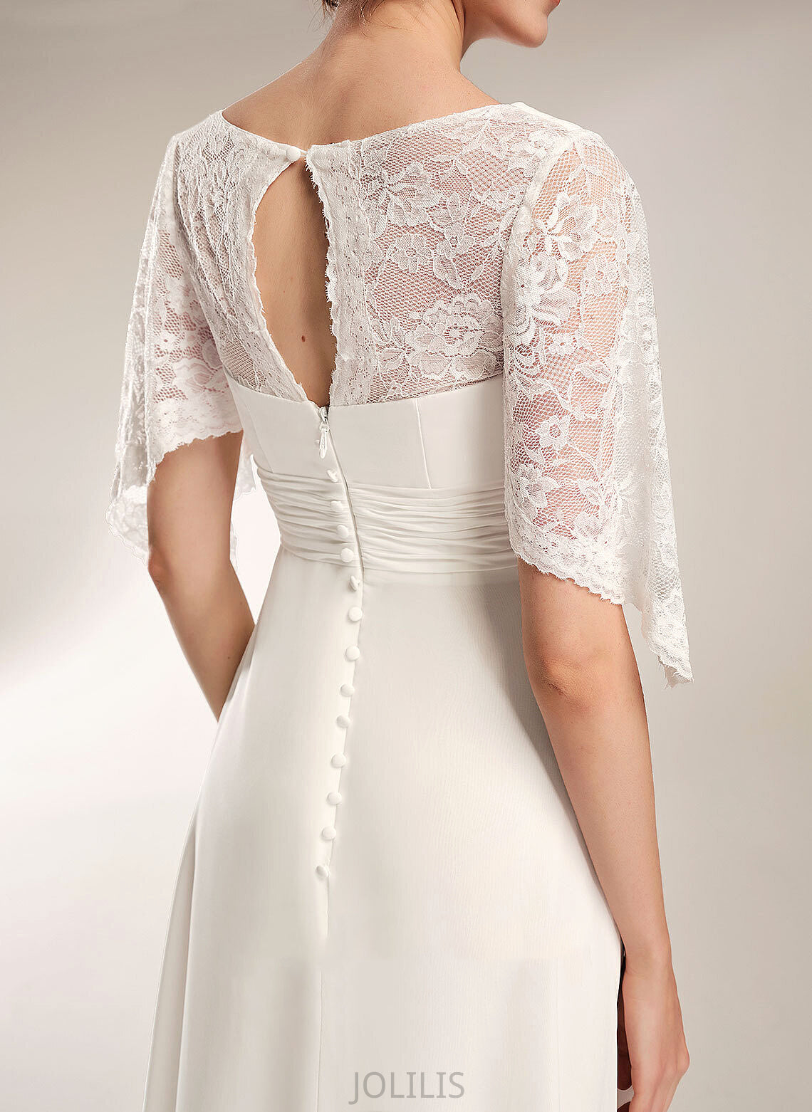 Lace V-neck With Wedding Dresses Kirsten Sheath/Column Floor-Length Dress Chiffon Wedding