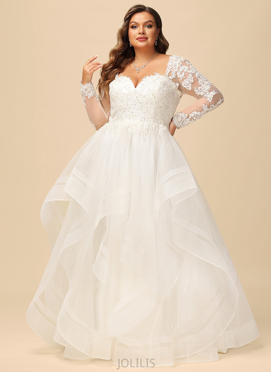 Beading Tulle Lace V-neck Ball-Gown/Princess Dress Wedding Dresses Floor-Length Wedding With Sequins Lillian