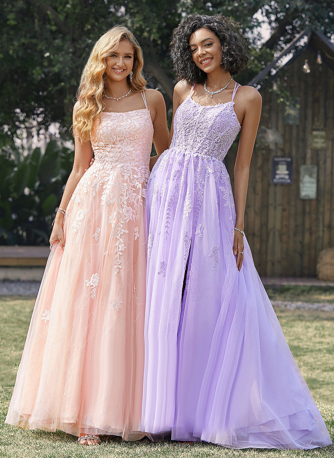 Lace Ava Tulle Floor-Length Ball-Gown/Princess With Prom Dresses Sequins Square