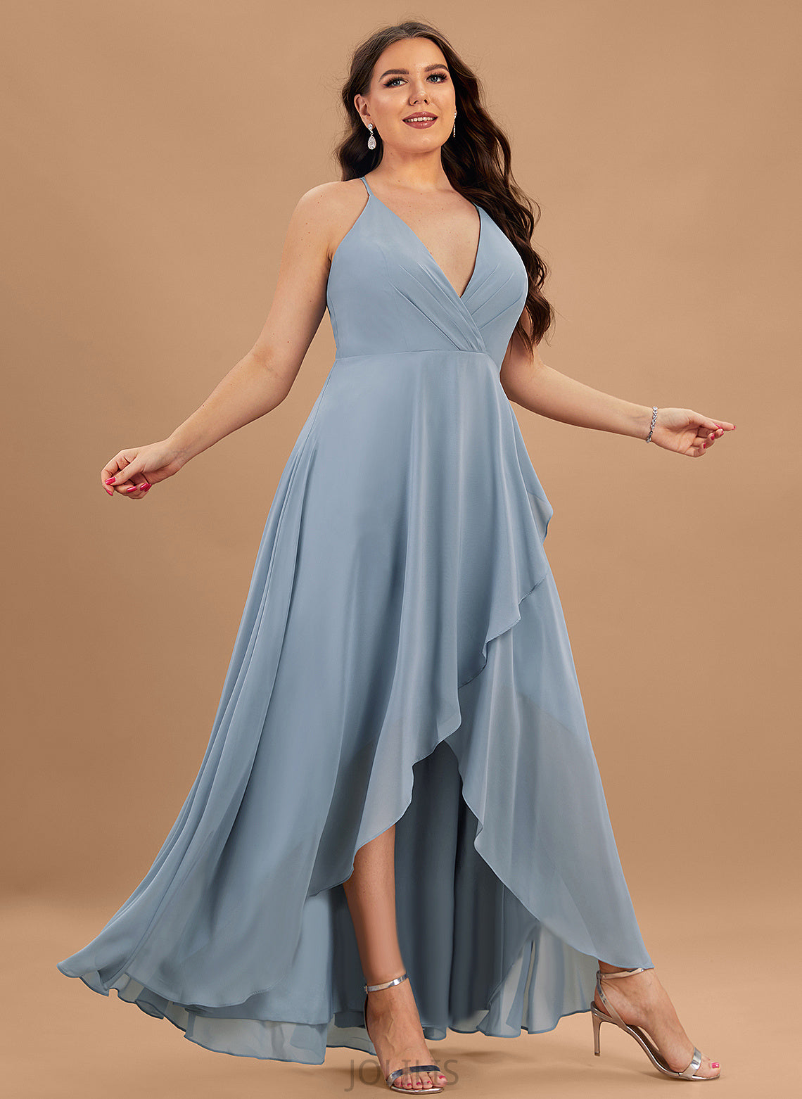 Chiffon Gabrielle Asymmetrical V-neck Prom Dresses A-Line