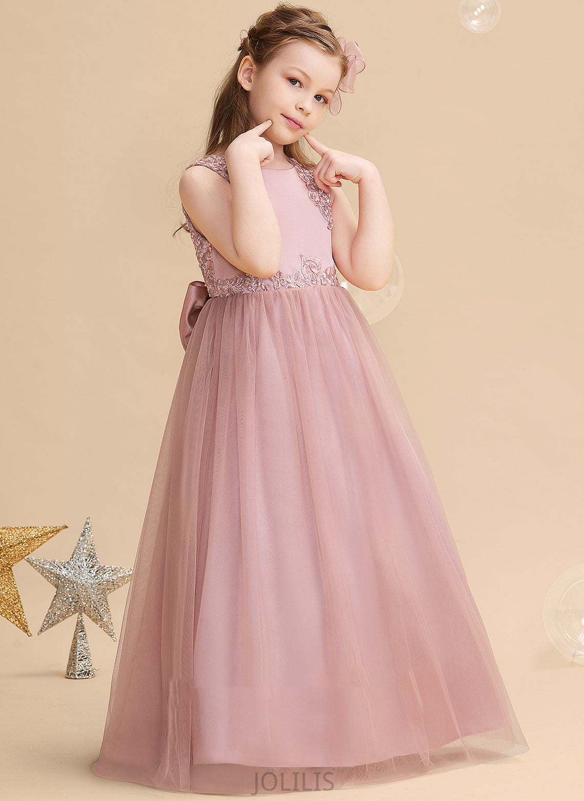 '- Beading/Sequins With Elaina Satin/Tulle/Lace Girl Neck Floor-length Scoop Flower Girl Dresses Flower Dress Sleeveless Ball-Gown/Princess