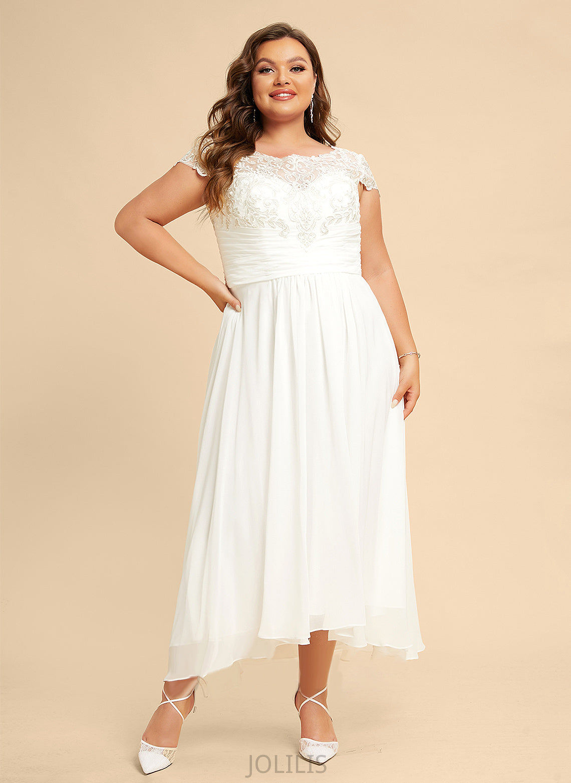 Chiffon Scoop Wedding Dresses Asymmetrical A-Line Alondra Wedding Lace Dress