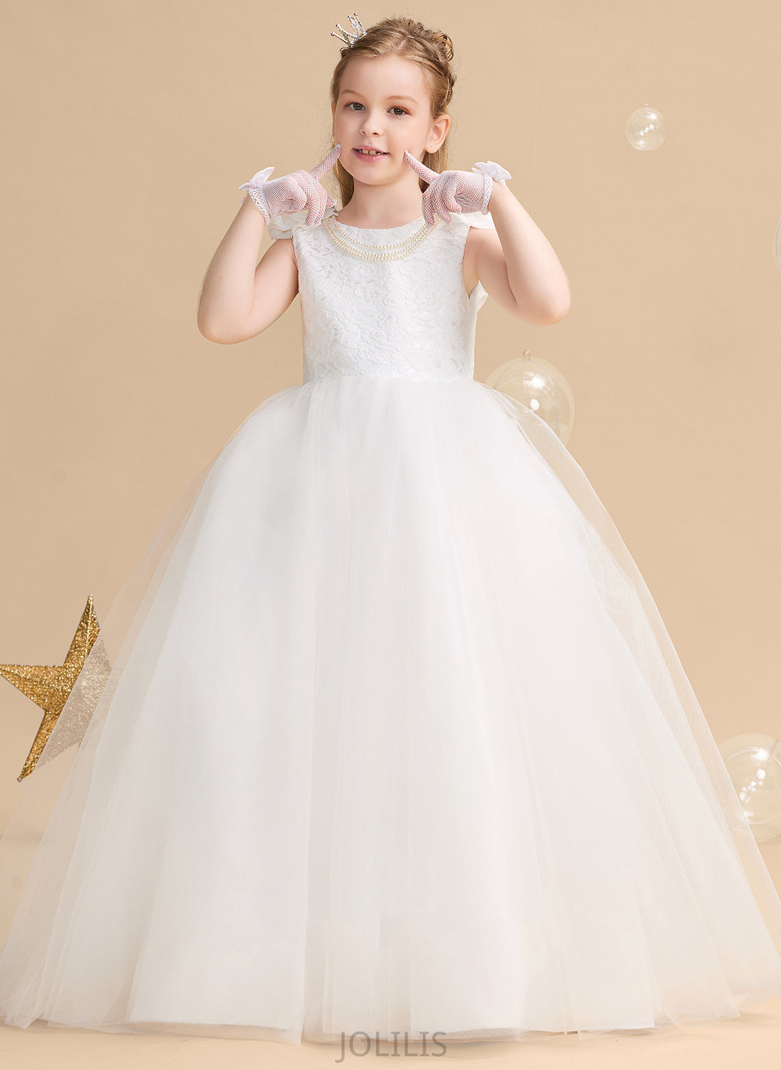 Girl Flower Girl Dresses Dress Scoop Ball-Gown/Princess With Sleeveless Tulle/Lace Flower Alma - Flower(s) Sweep Train Neck