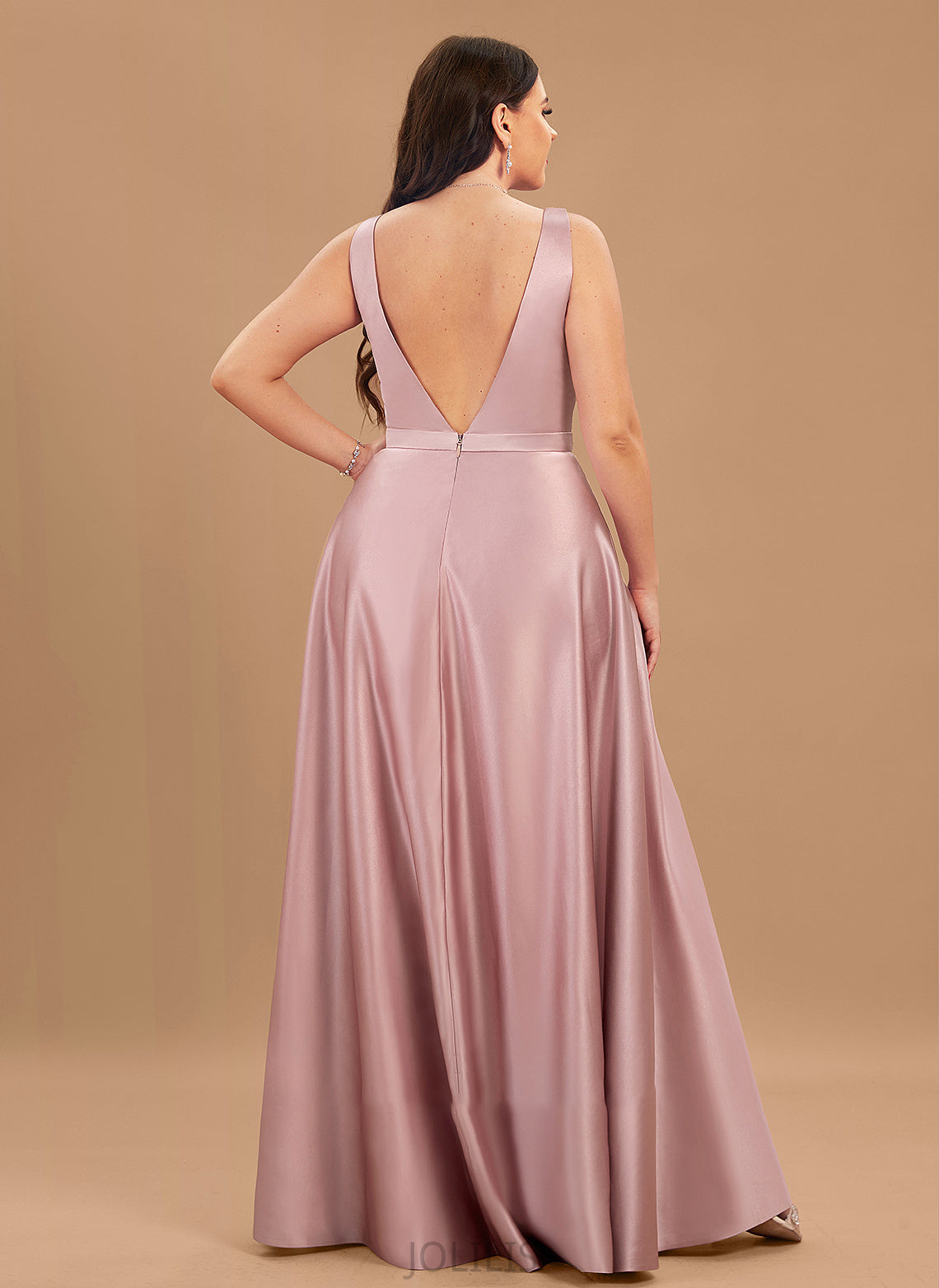 Ball-Gown/Princess Angelica Floor-Length Pockets Prom Dresses Satin With V-neck