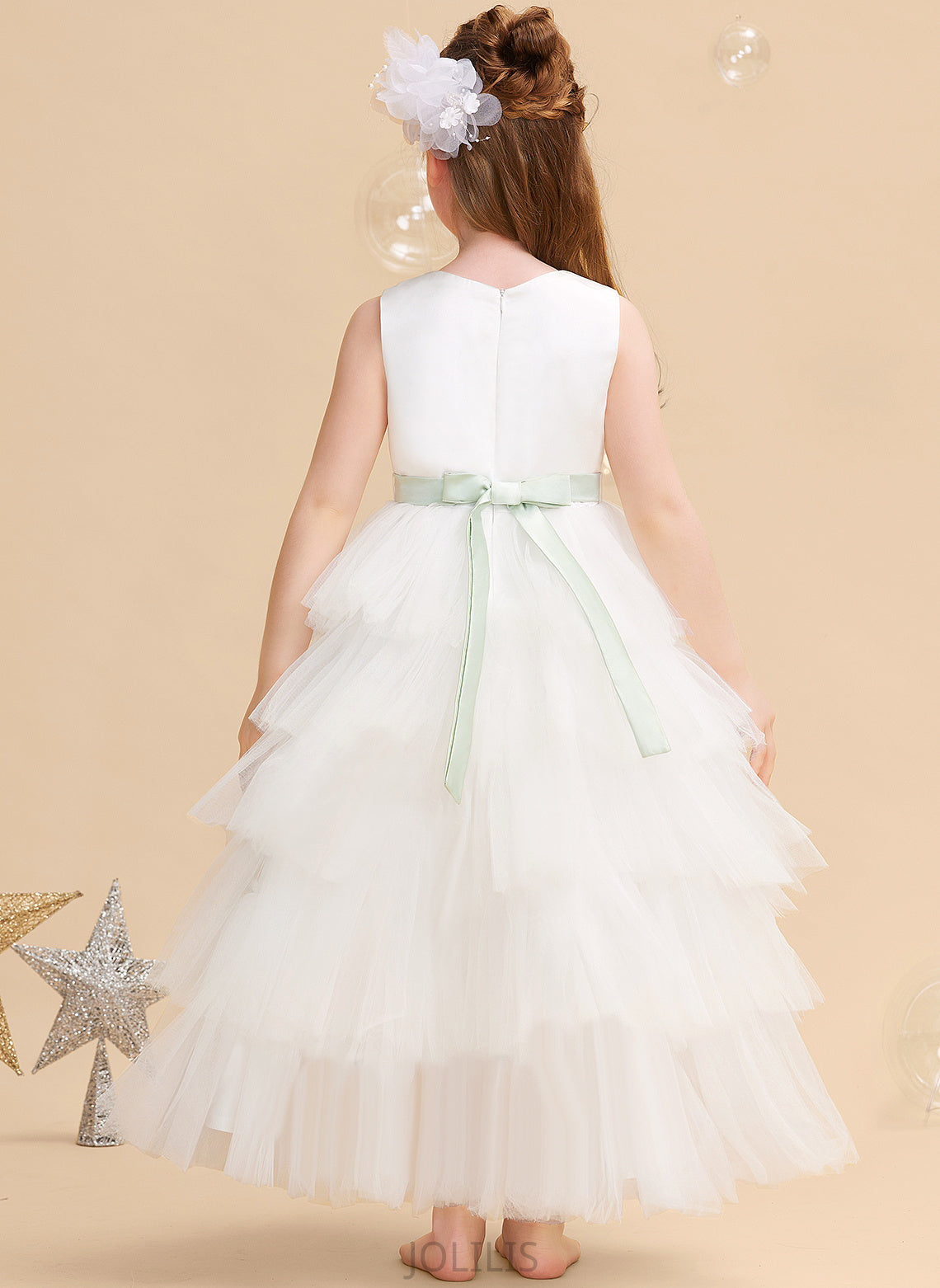 Ball-Gown/Princess Tulle With Dress Sleeveless sash) Girl - Flower Katelyn Sash/Beading Flower Girl Dresses (Detachable Asymmetrical Neck Scoop