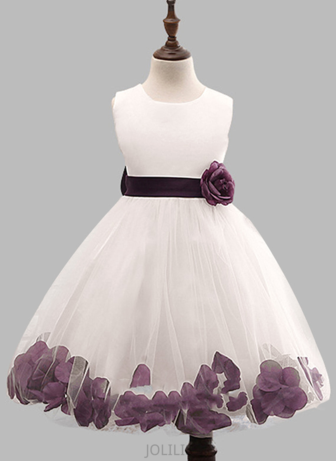 Flower Girl Dresses Knee-length Kit Flower(s)/Bow(s) Flower Scoop Blends Ball Gown Dress - Neck With Sleeveless Cotton Girl