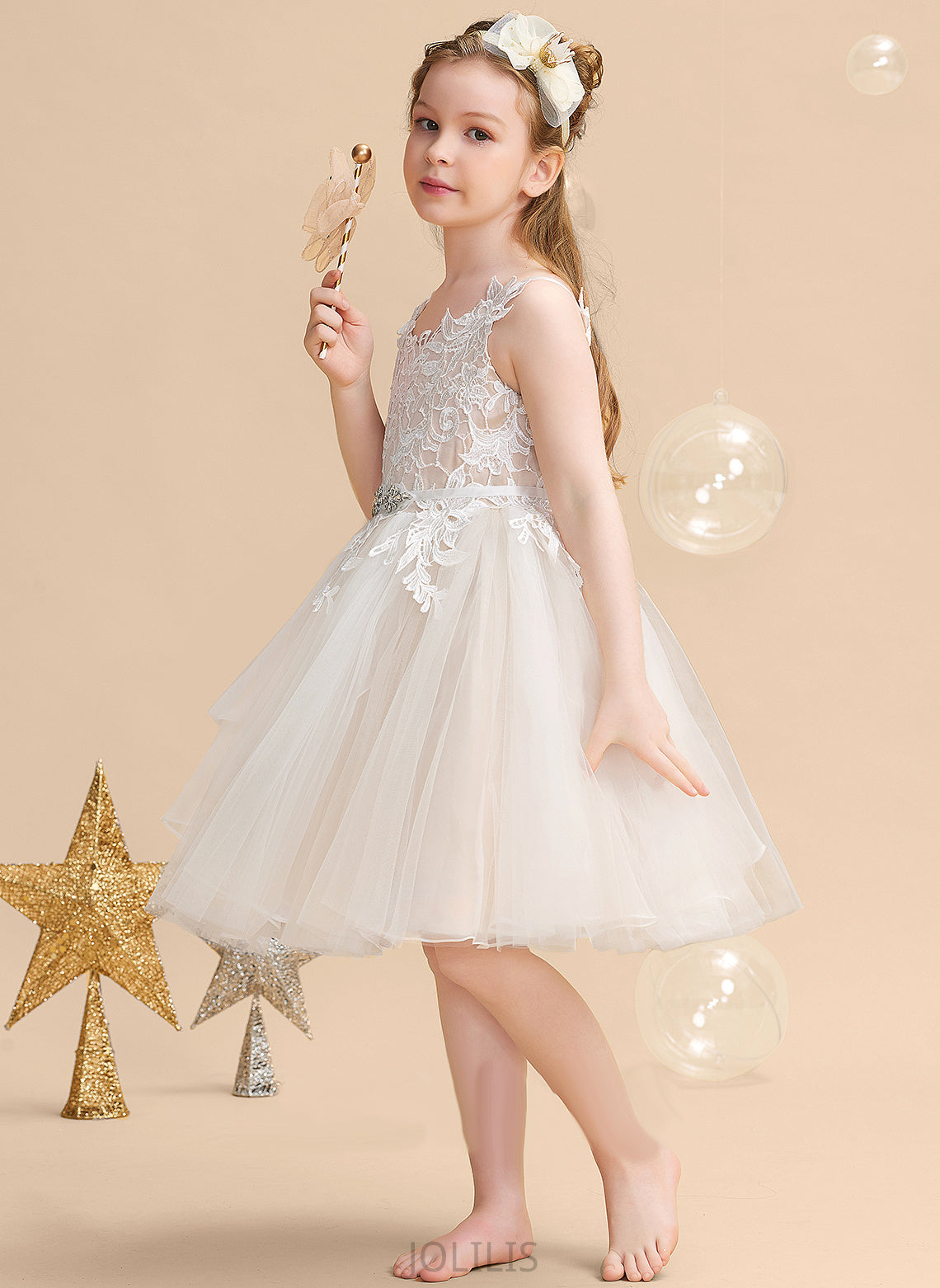 Tulle/Lace Girl Straps Elsa - Dress A-Line Sleeveless Knee-length Flower Flower Girl Dresses