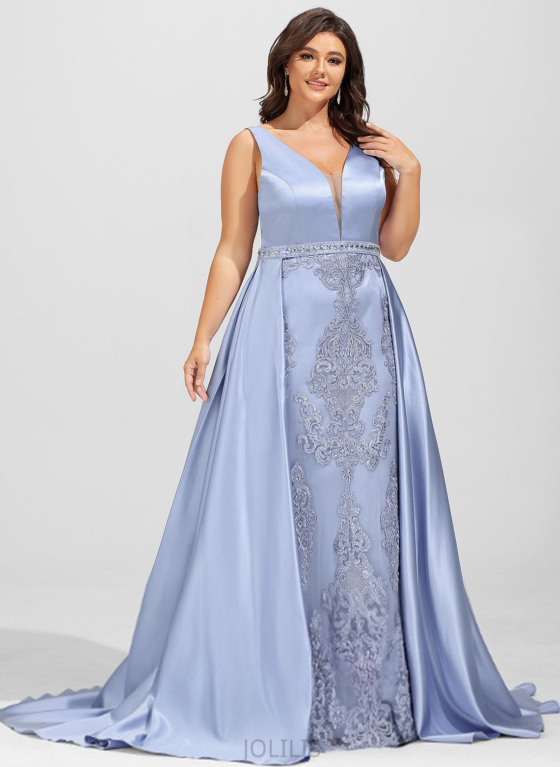 Train Beading Sheath/Column Prom Dresses Sweep With V-neck Lace Sequins Melanie Satin