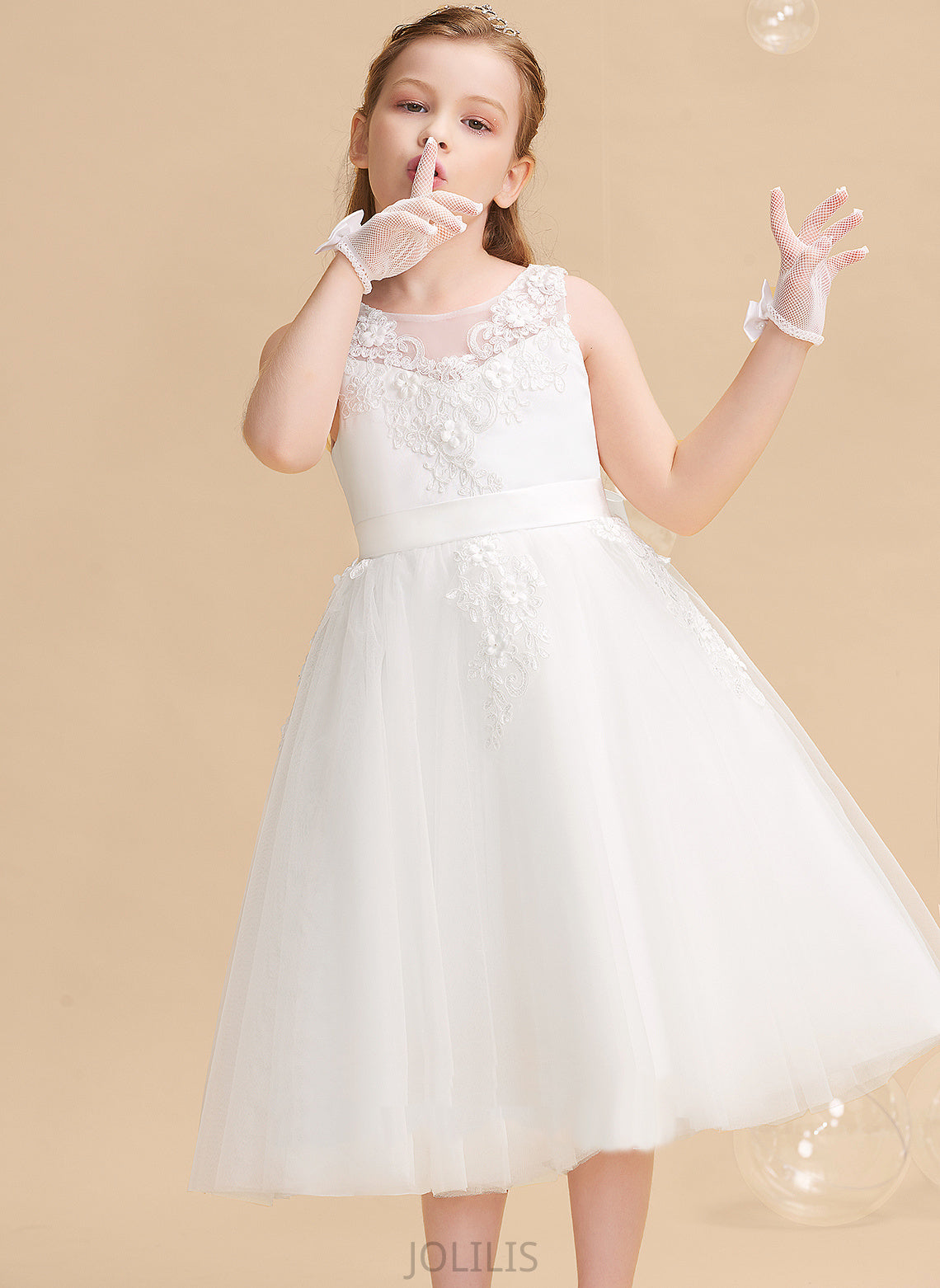 '- Flower Girl Dresses Sleeveless With Rhoda Girl Tea-length Tulle/Lace Dress Neck Flower A-Line Beading/Flower(s) Scoop