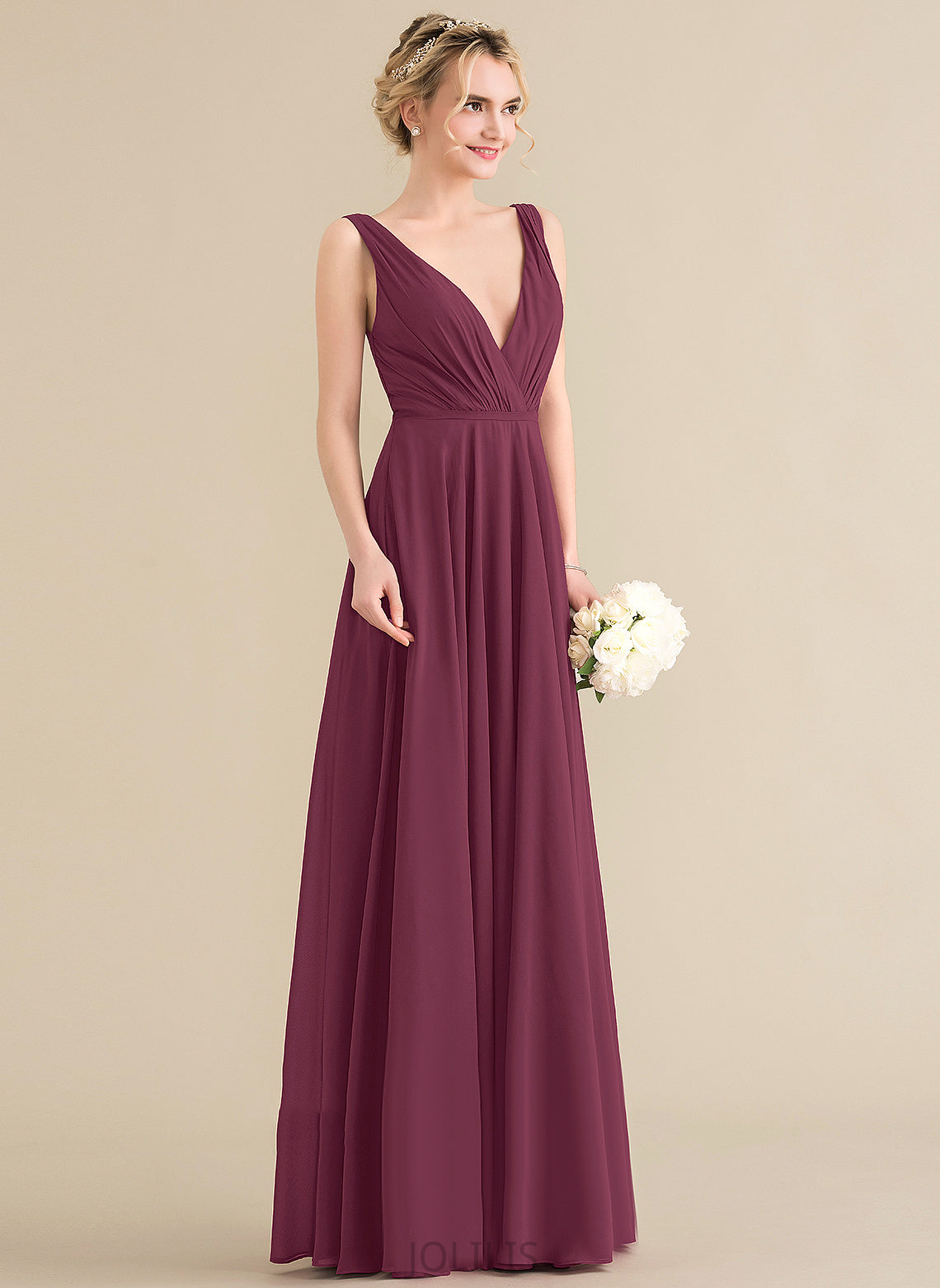 Prom Dresses Pleated Jemima Floor-Length With Chiffon A-Line V-neck