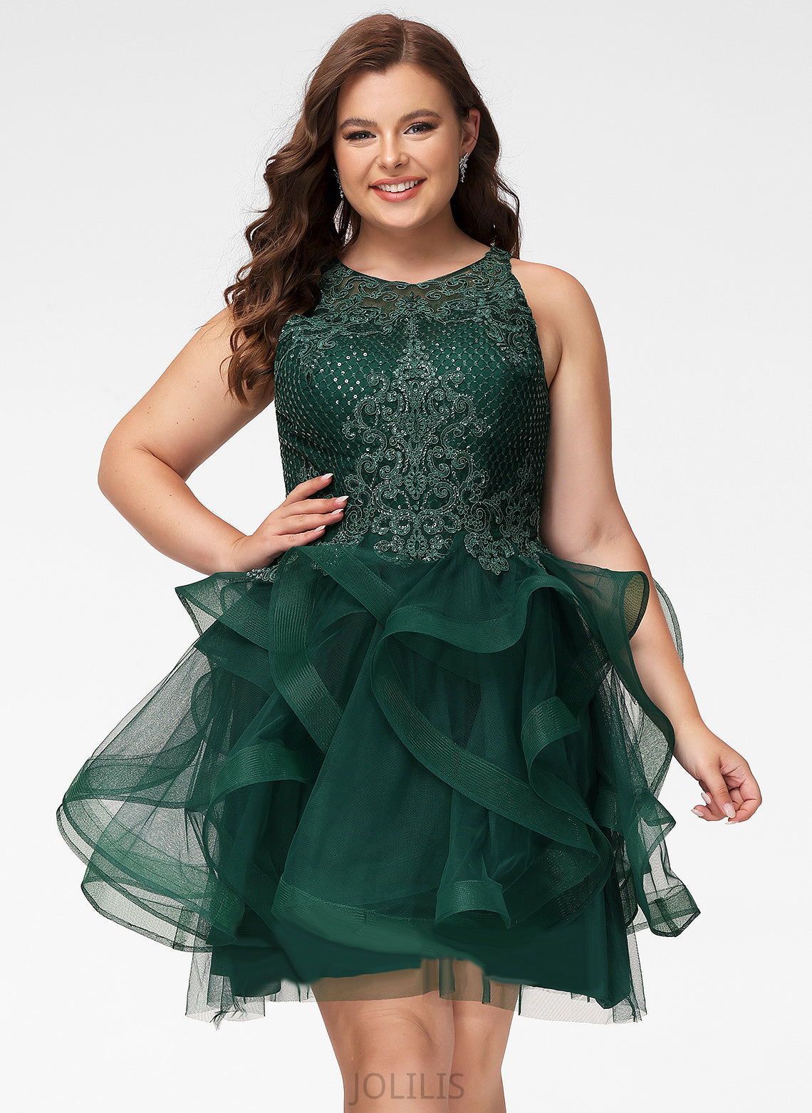 Scoop Sequins Ball-Gown/Princess With Short/Mini Lace Prom Dresses Jasmine Tulle