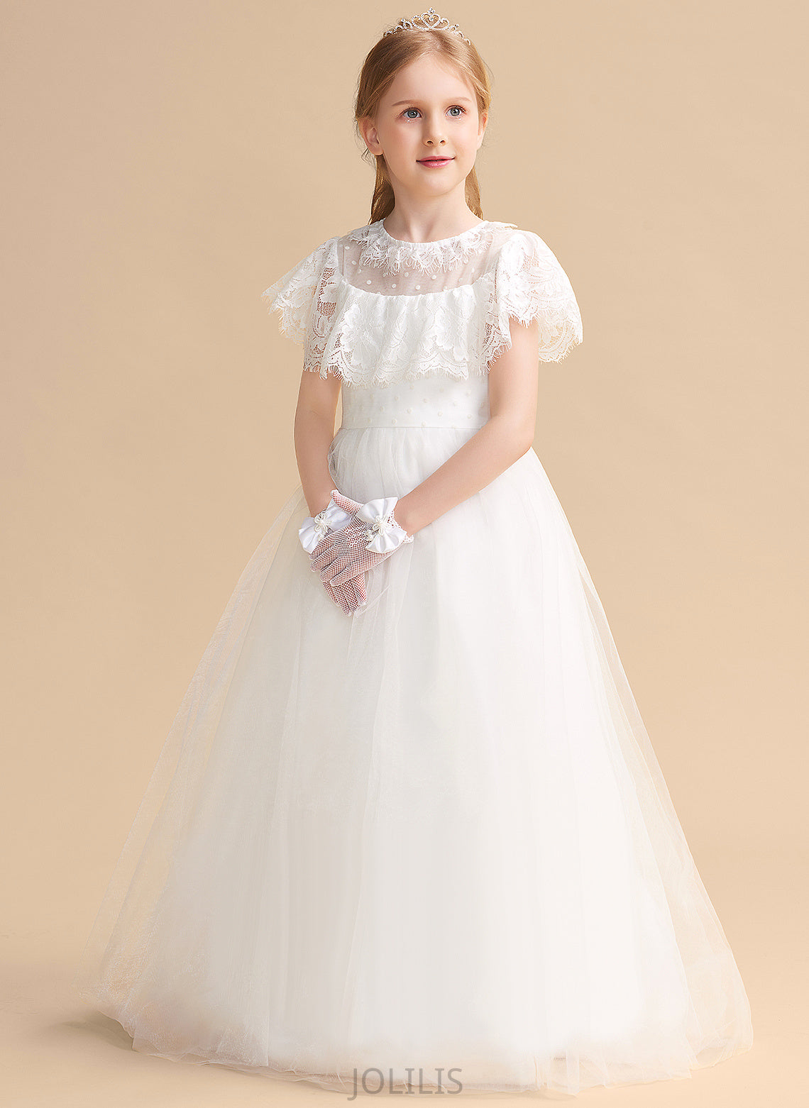 Sleeveless Flower Girl Dresses A-Line Neck Girl Floor-length Dress - Dakota Flower Scoop Tulle/Lace