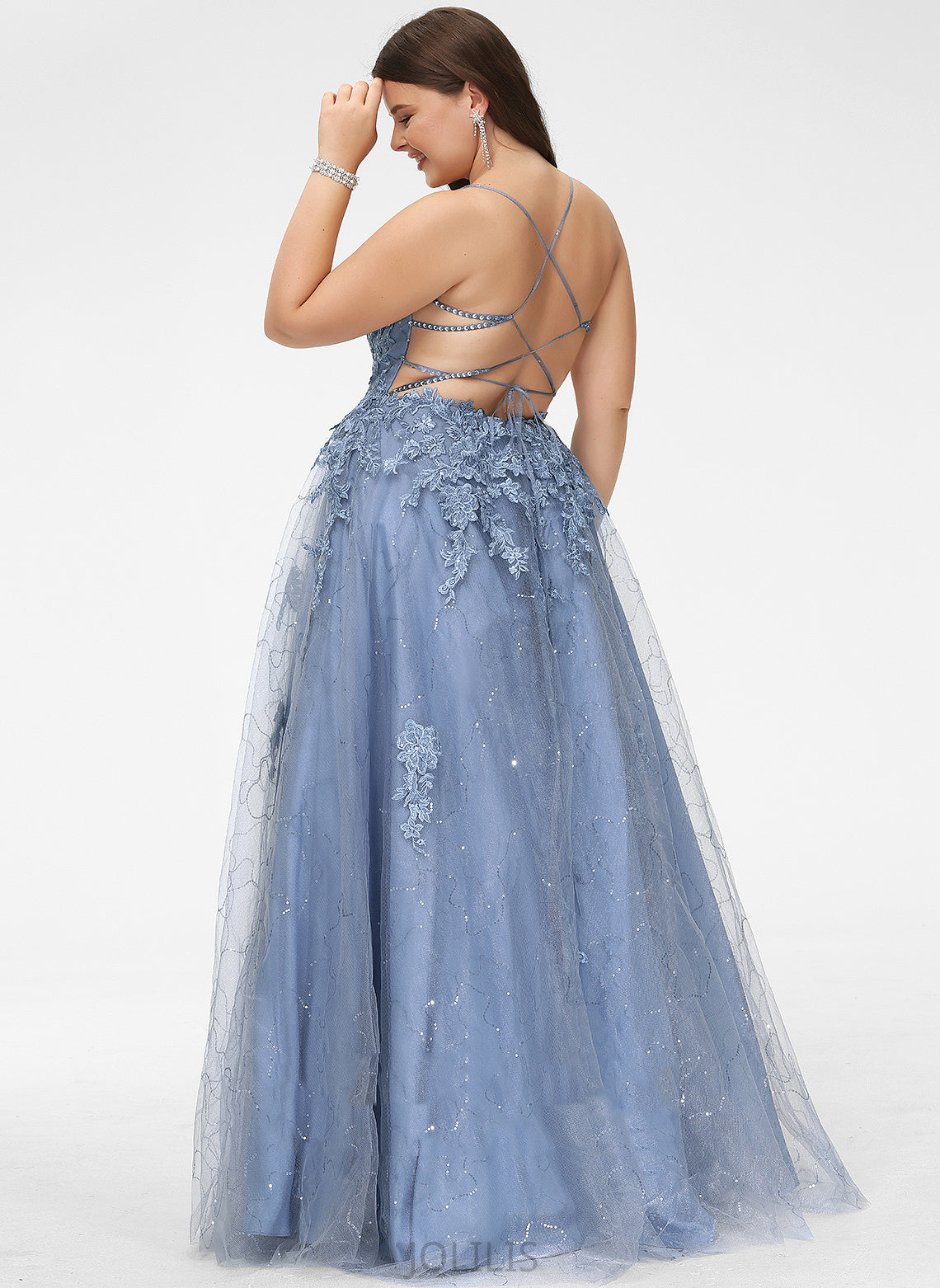 With Sanaa Floor-Length Square Prom Dresses Tulle Ball-Gown/Princess Sequins