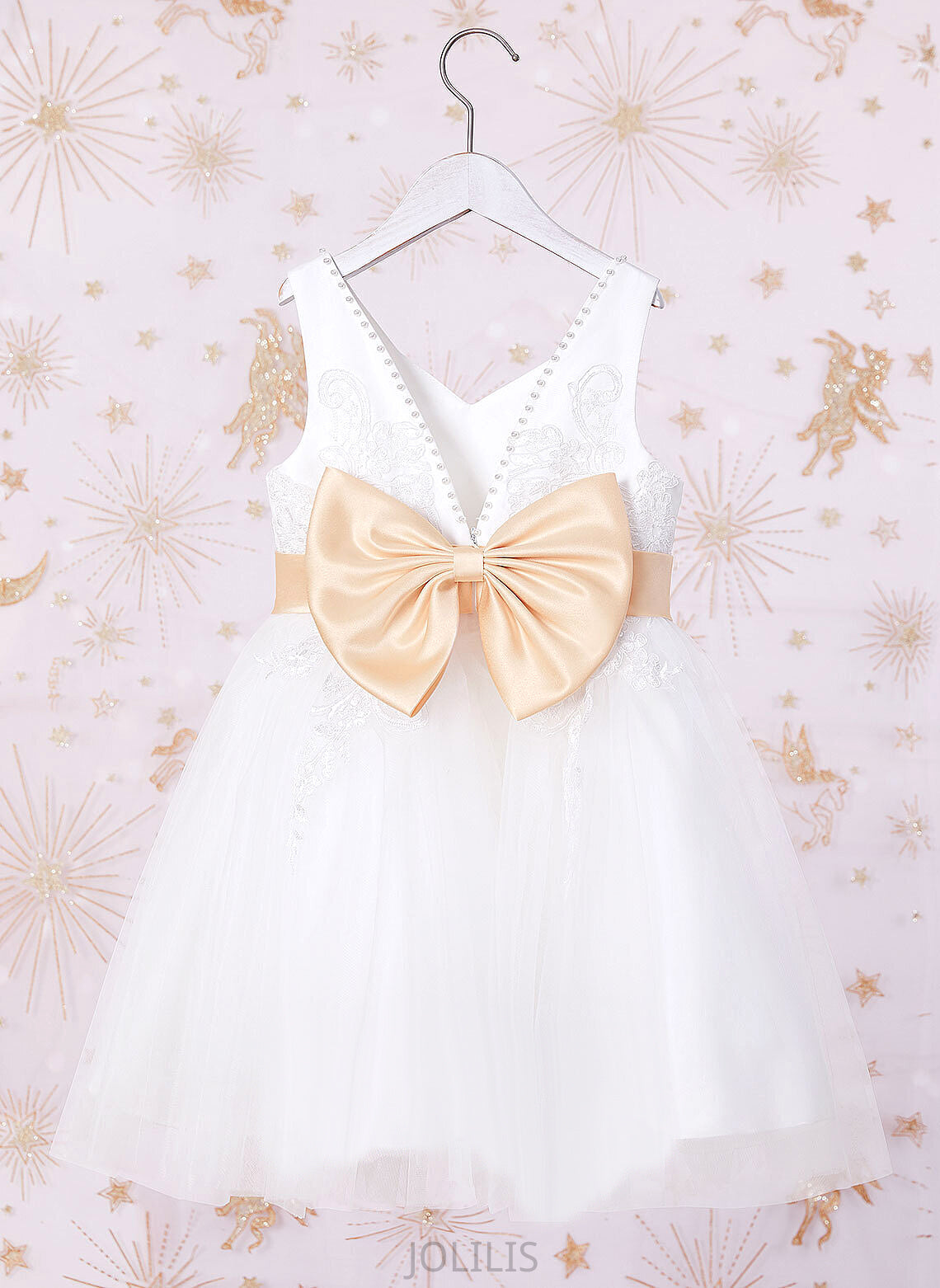 '- Dress Sleeveless Gloria Sash/Beading/Bow(s) Tulle/Lace Knee-length V-neck Flower Girl Dresses With Girl Flower A-Line