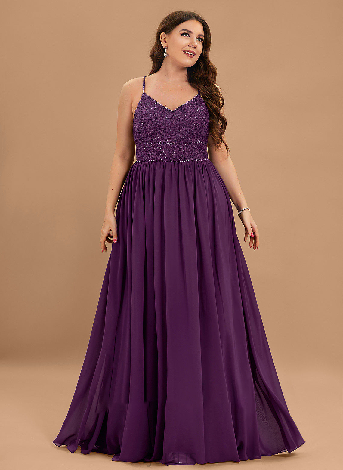 Chiffon Sequins Floor-Length V-neck Violet With Prom Dresses Lace A-Line Beading