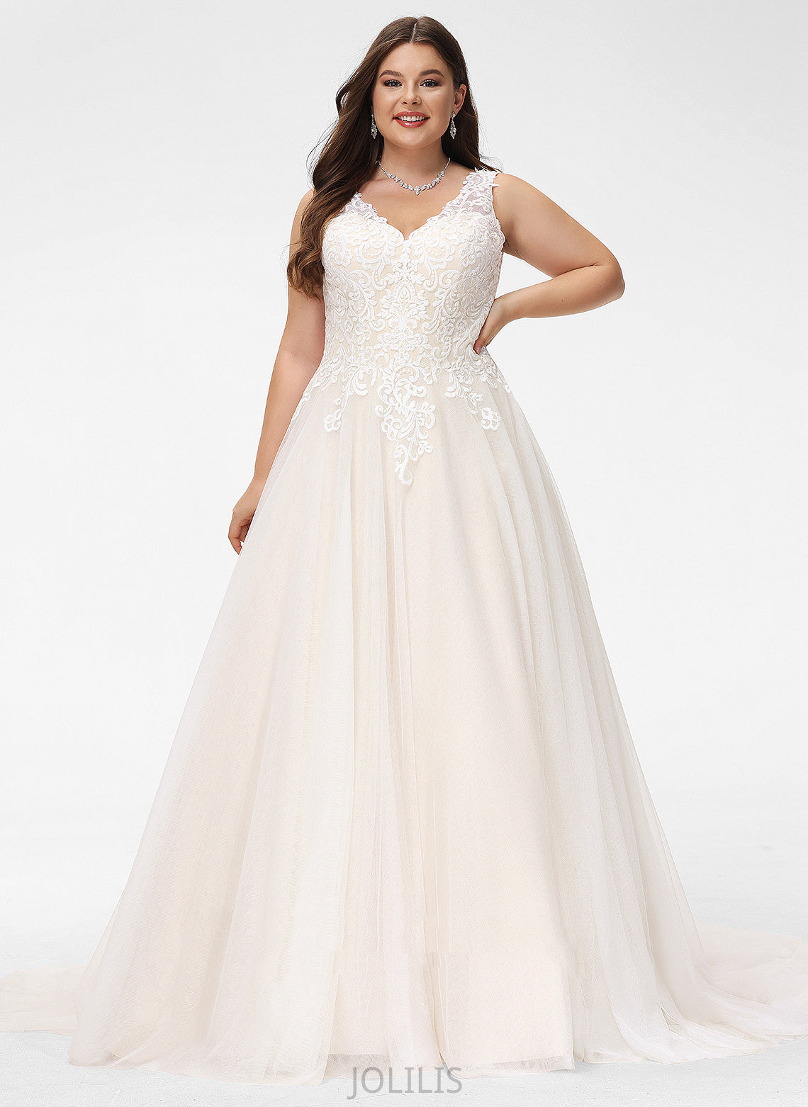 Tulle Savanah Train V-neck Lace Dress Court Ball-Gown/Princess Wedding Wedding Dresses