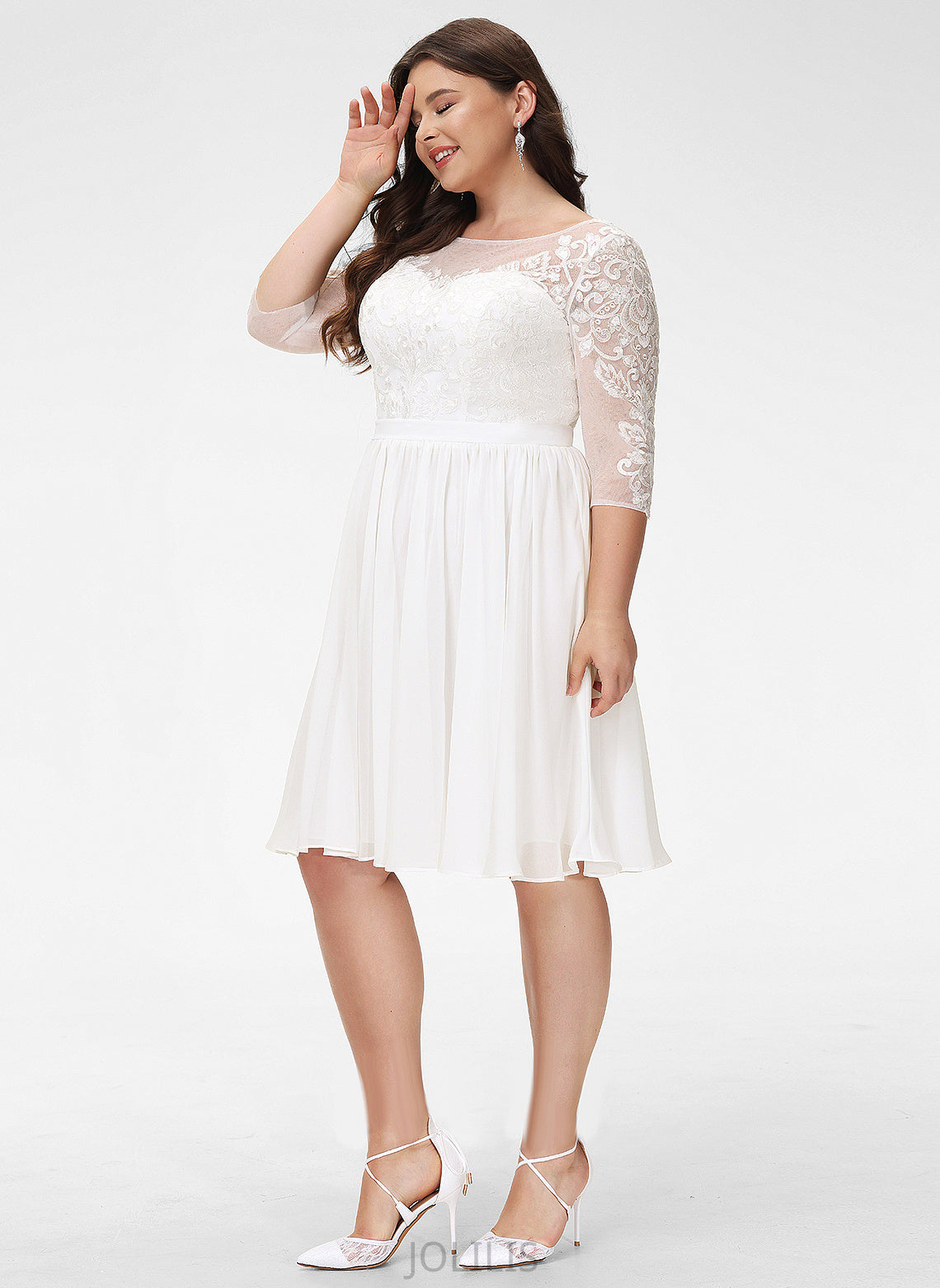 A-Line Lace Dress Scoop Neck Knee-Length Chiffon With Sequins Ali Wedding Dresses Wedding