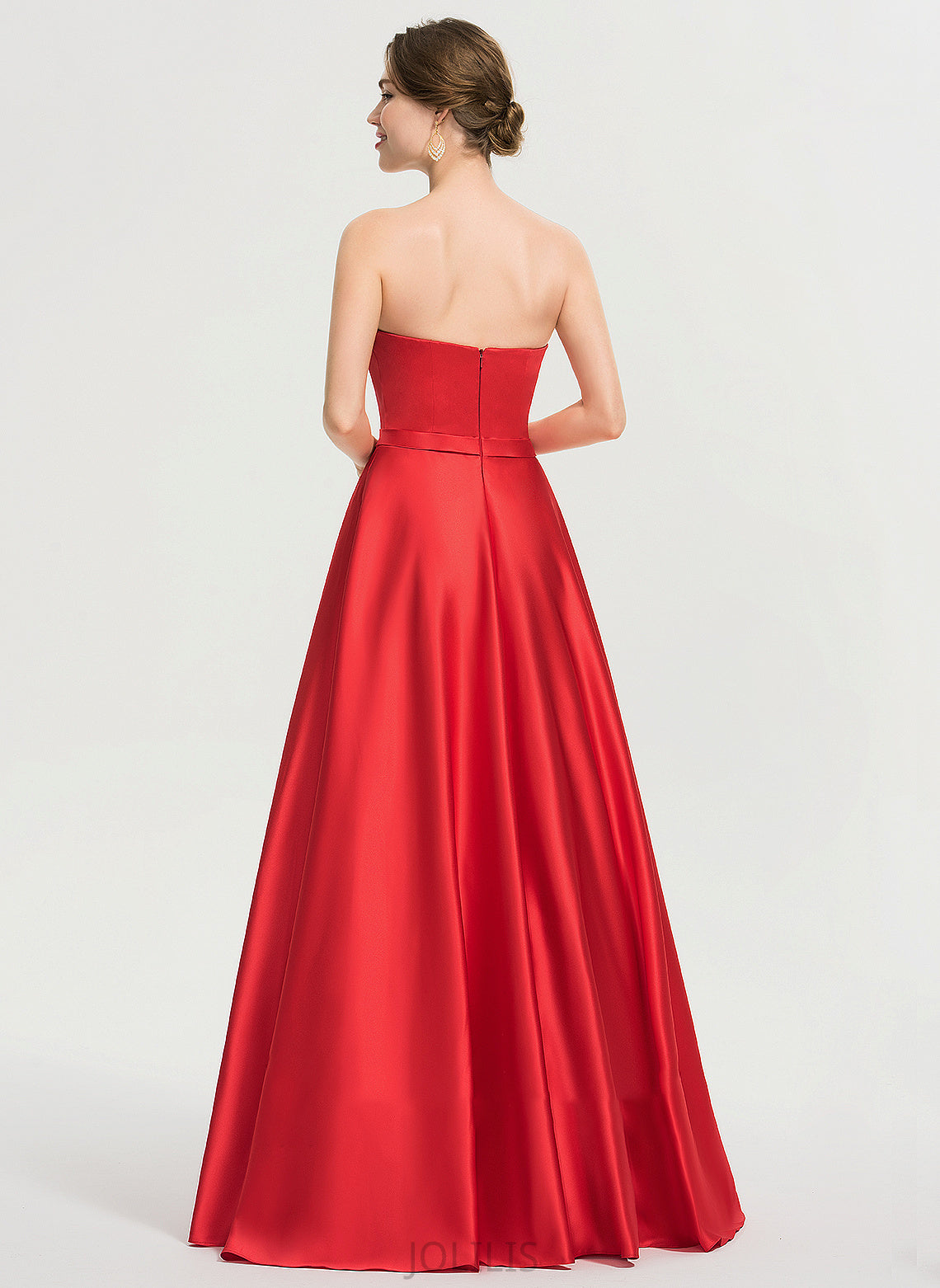 Pockets Floor-Length Satin Sweetheart Beading With Ashly Ball-Gown/Princess Sequins Prom Dresses