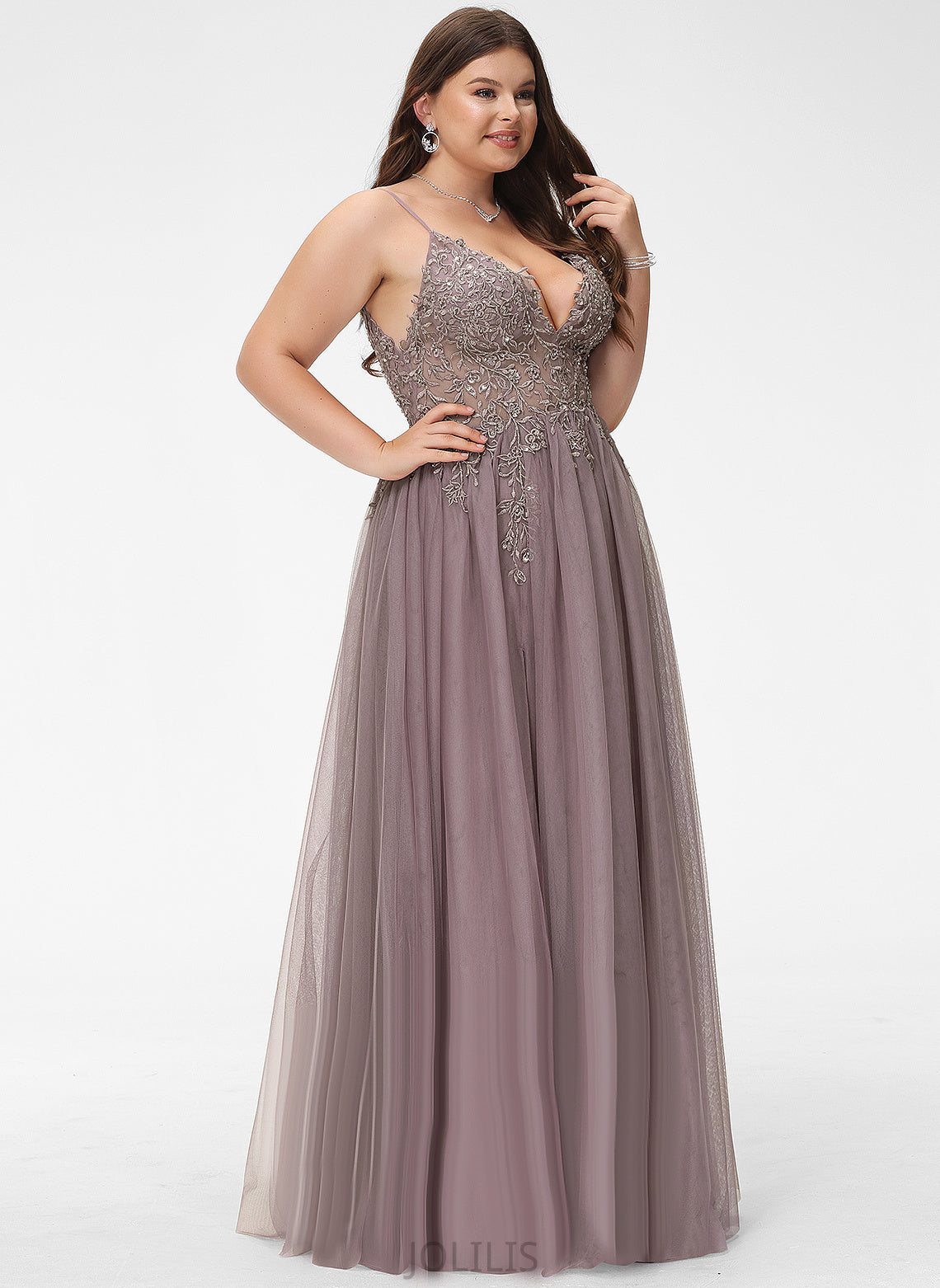 With Floor-Length V-neck Martha Ball-Gown/Princess Sequins Beading Prom Dresses Tulle