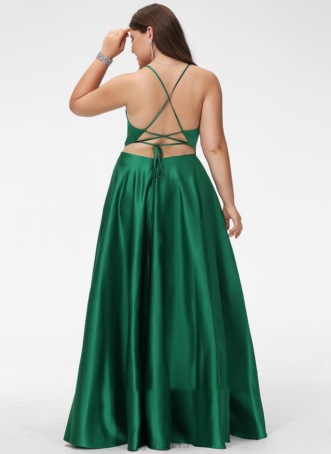 V-neck Satin Martha A-Line Prom Dresses Floor-Length